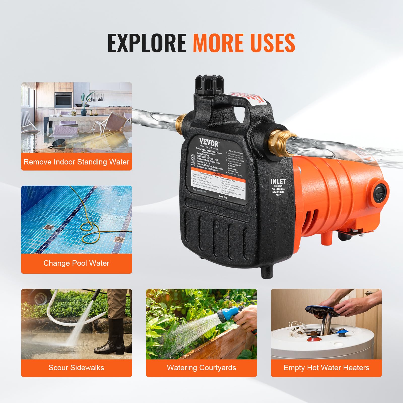 Foto 7 pulgar | Bomba De Transferencia De Agua Vevor 115v Ac 1600 Gph 1/2hp De Hierro Fundido - Venta Internacional.