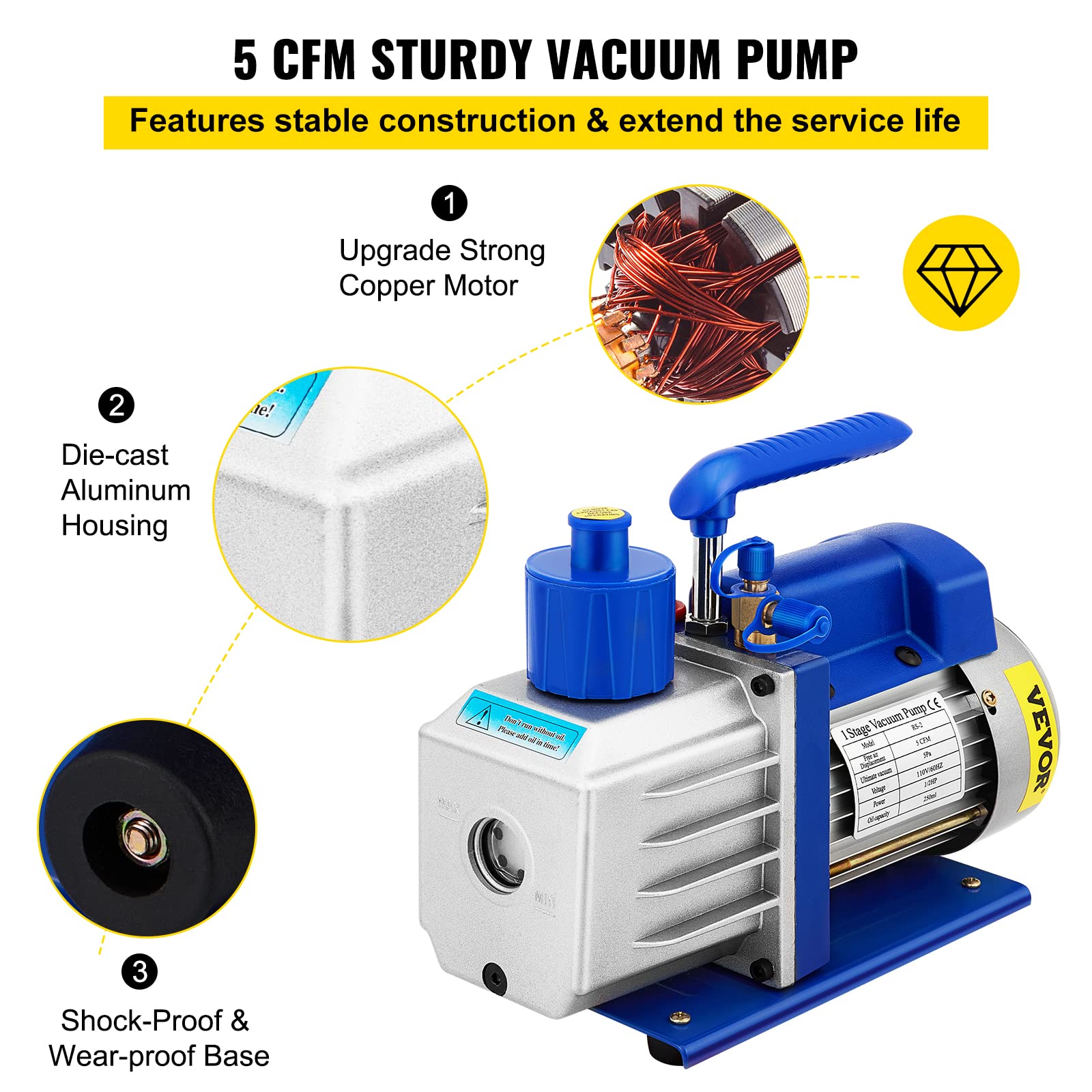 Foto 4 pulgar | Set De Cámaras De Vacío Vevor De 5 Galones Con Bomba De 5 Cfm, 1/3 Hp, 110 V - Venta Internacional.