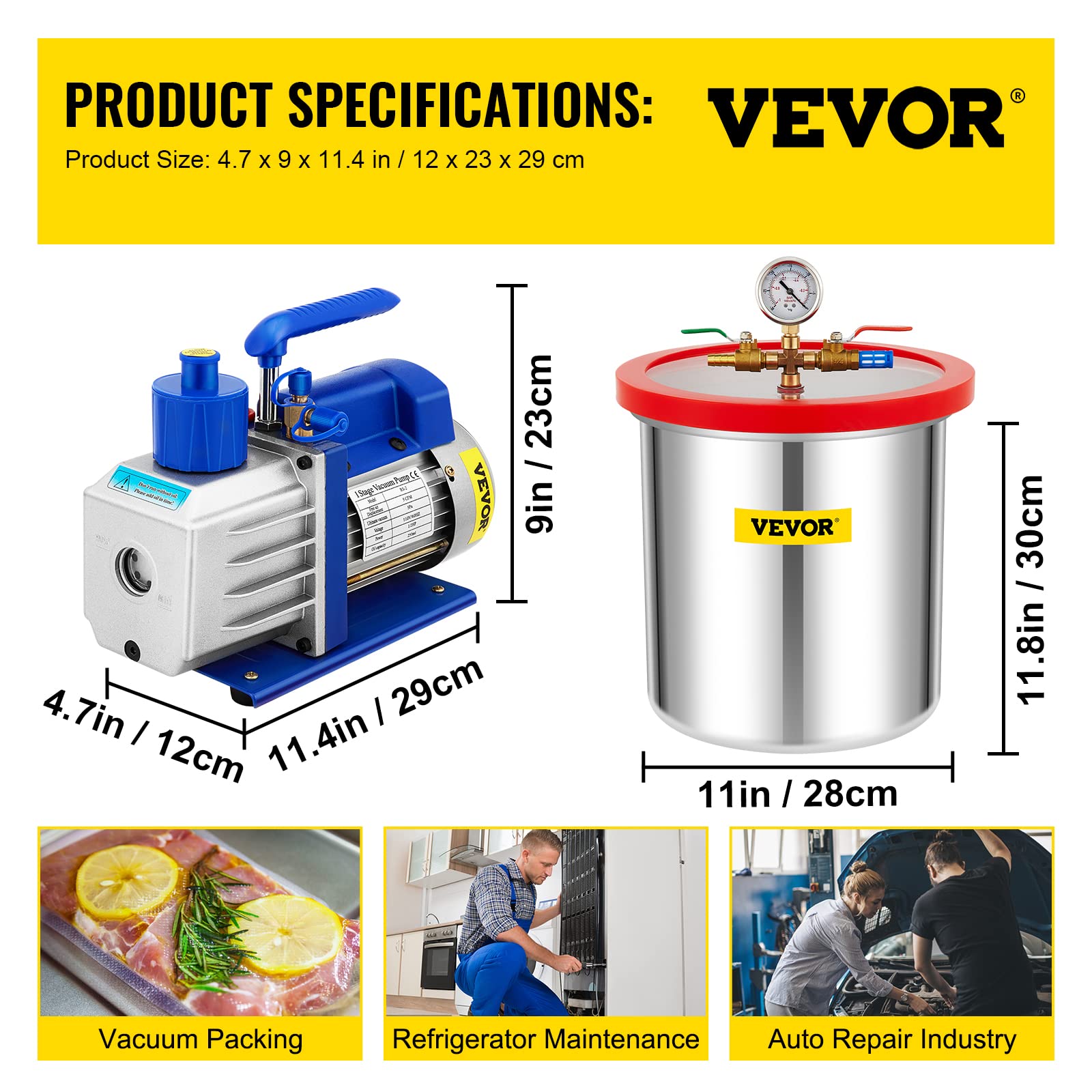 Foto 8 pulgar | Set De Cámaras De Vacío Vevor De 5 Galones Con Bomba De 5 Cfm, 1/3 Hp, 110 V - Venta Internacional.