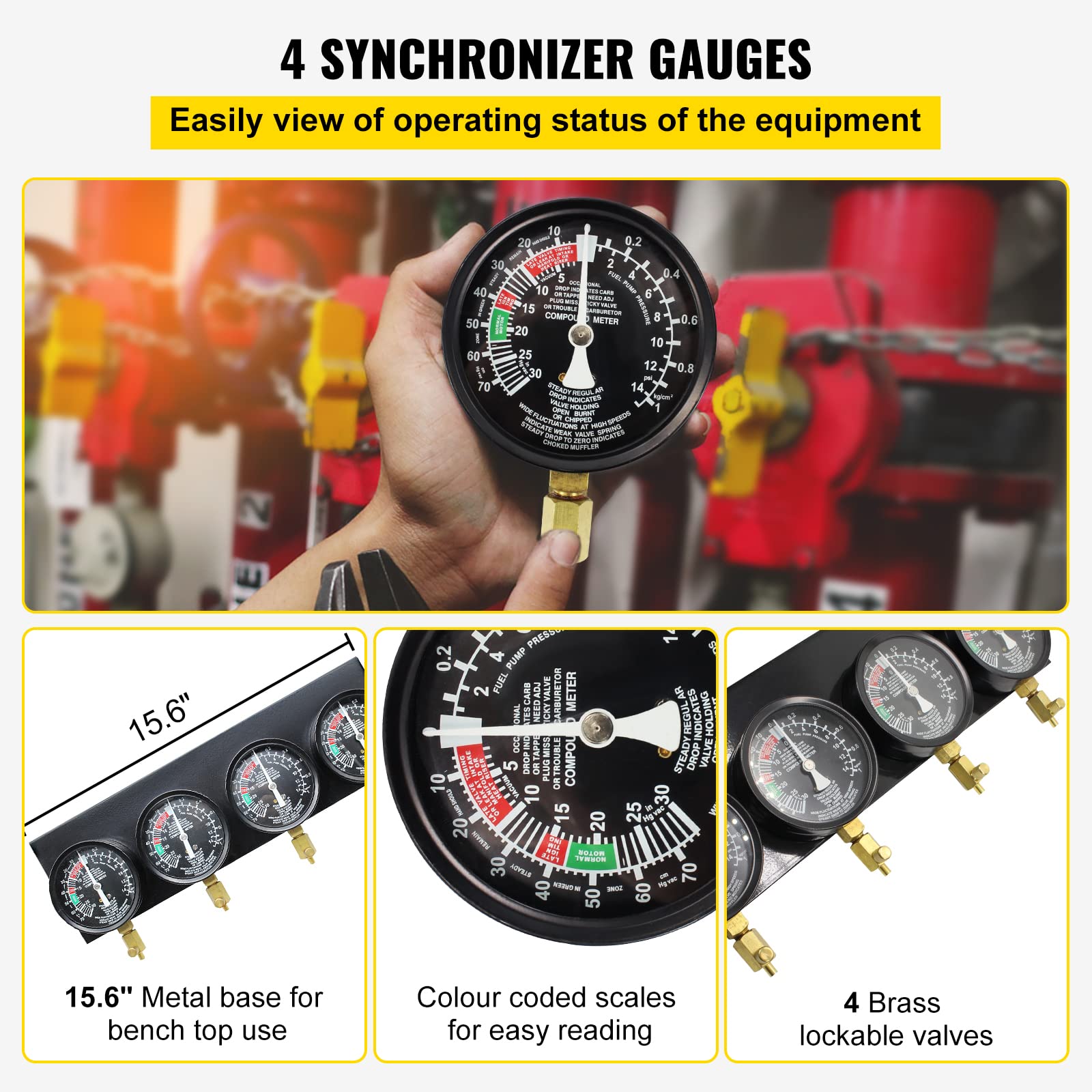Foto 4 pulgar | Kit De Herramientas De Sincronización De Carburador Vevor Fuel Vacuum Con Manómetro S - Venta Internacional.