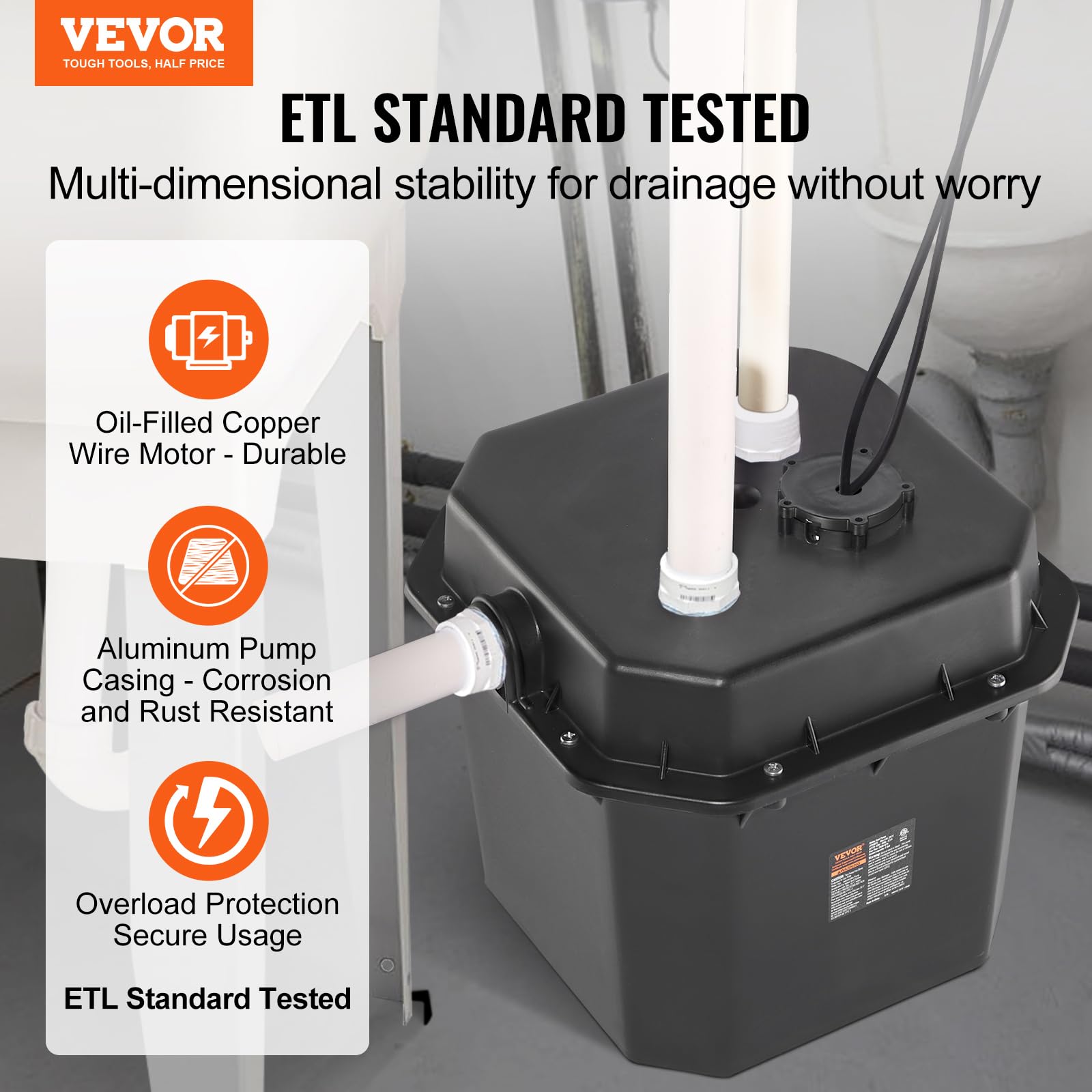 Foto 2 | Bomba De Fregadero Utilitaria Vevor 1/2 Hp 120 V 3500l/h Con Lavabo De 6 Galones - Venta Internacional.