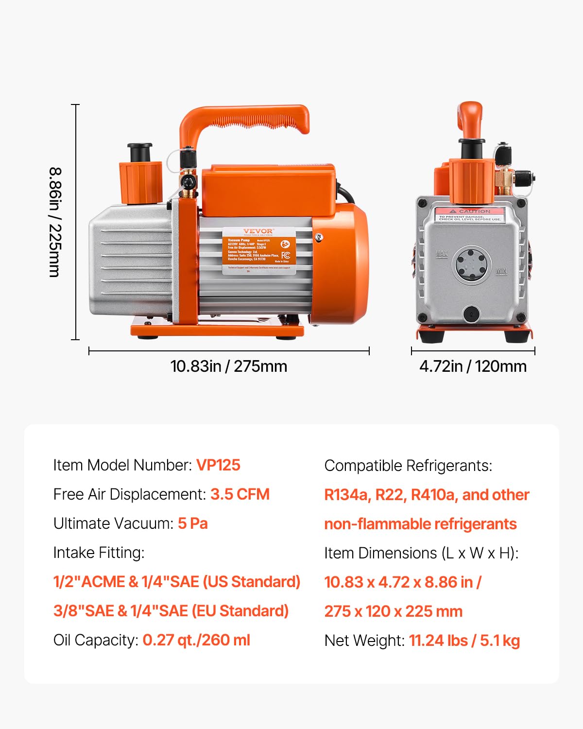 Foto 8 pulgar | Bomba De Vacío Vevor 3.5 Cfm Para Sistemas R134a R22 R410a - Venta Internacional.