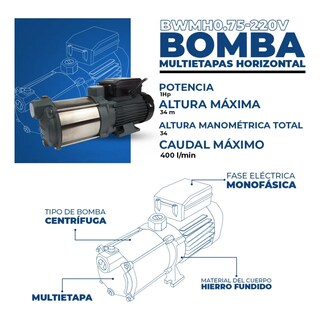 Foto 3 | Bomba Centrifuga Multietapas Horizontal Shimge 1 Hp 220v 2f
