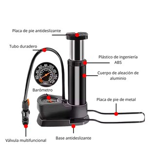 Foto 5 | Mini Bomba De Aire De Pie Con Barómetro Universal Negro