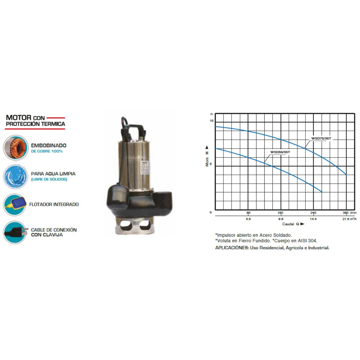 Foto 4 pulgar | Bomba Sumergible Wsd55/35 3/4 Hp 127v