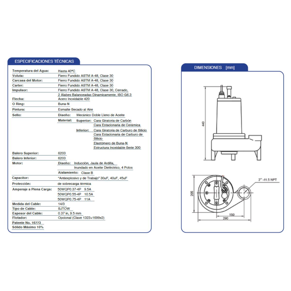 Foto 4 pulgar | Bomba Sumergible Agua Sucia 50wqp0.55-4pf Pumps F&p 3/4 Hp 127v