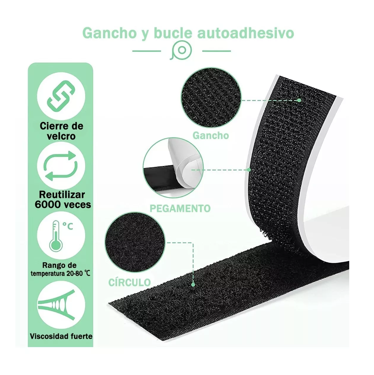 Foto 3 | Cinta Velcro Doble Cara Reutilizable Removible de 8 m Negro