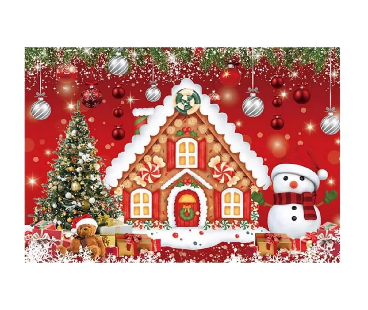 Tapiz Pared Fondos Fotograficos Navideño Decoracion Adornos Casa De Jengibre Rojo $542