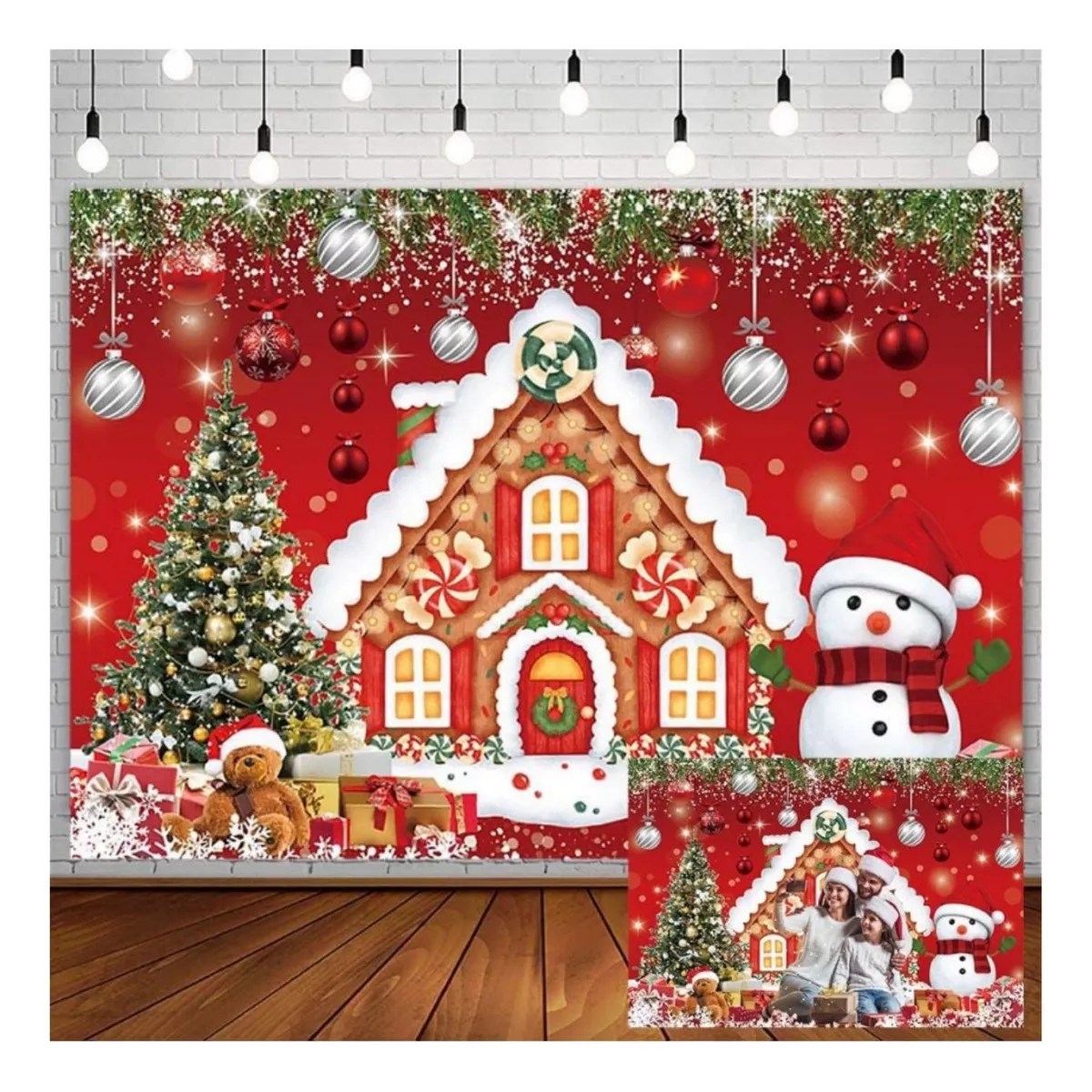 Foto 4 pulgar | Tapiz Pared Fondos Fotograficos Navideño Decoracion Adornos Casa De Jengibre Rojo