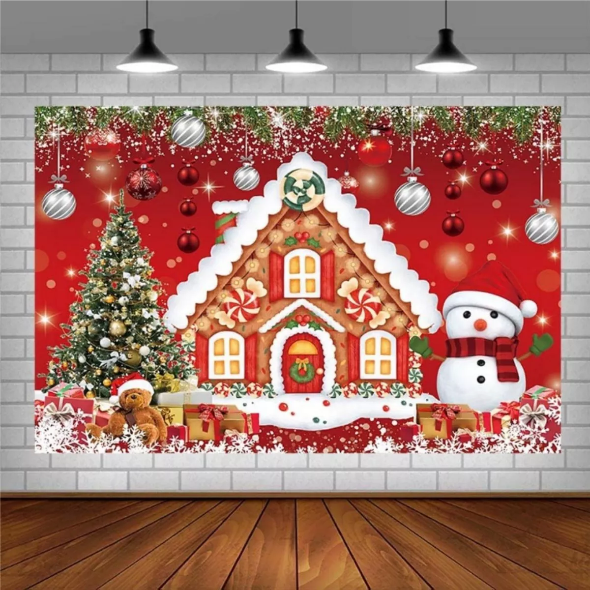 Foto 6 pulgar | Tapiz Pared Fondos Fotograficos Navideño Decoracion Adornos Casa De Jengibre Rojo