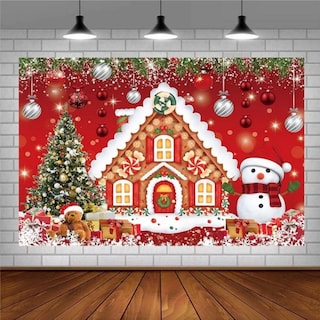 Foto 5 | Tapiz Pared Fondos Fotograficos Navideño Decoracion Adornos Casa De Jengibre Rojo