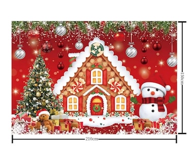 Foto 2 | Tapiz Pared Fondos Fotograficos Navideño Decoracion Adornos Casa De Jengibre Rojo