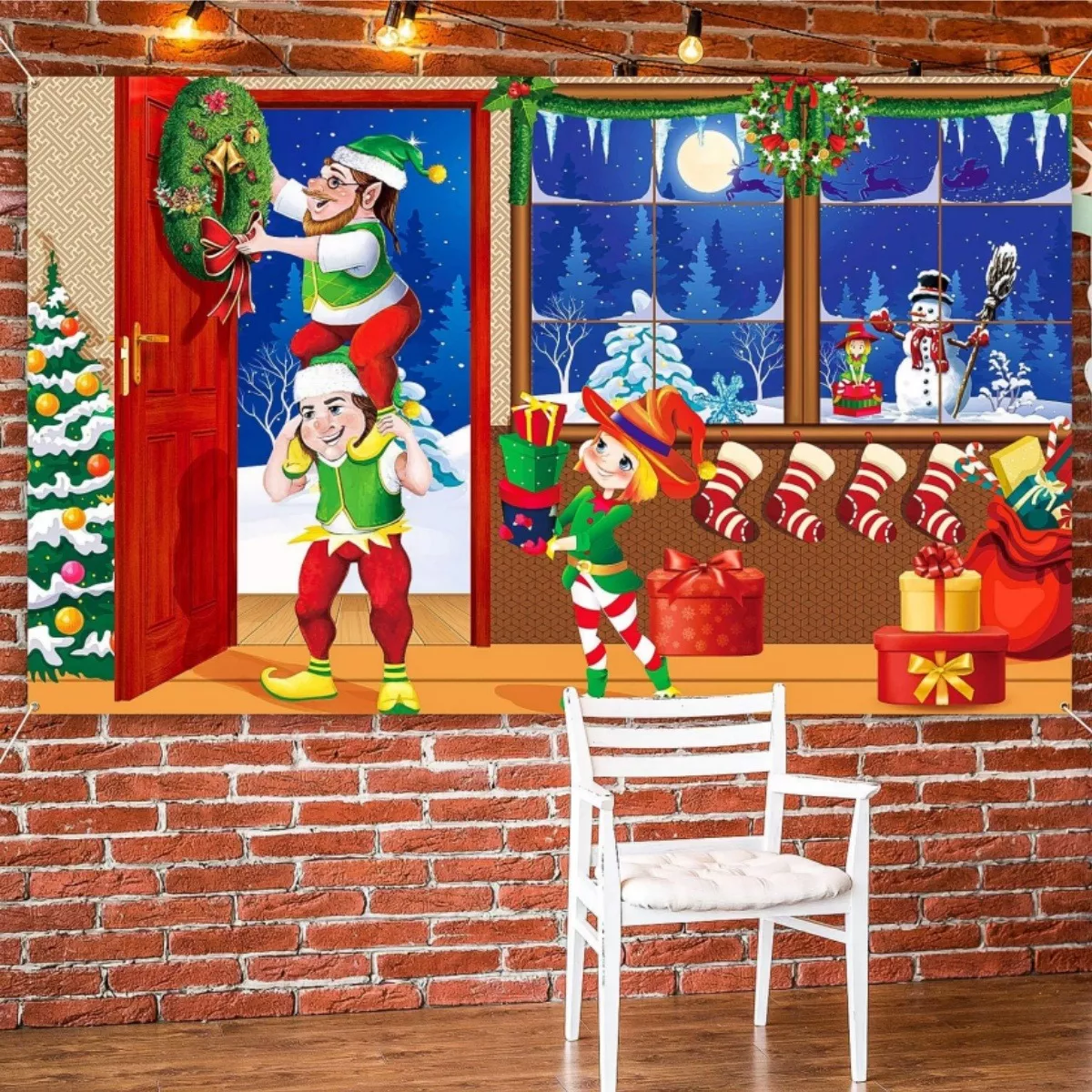 Foto 5 pulgar | Tapiz Pared Fondos Fotograficos Navideño Decoracion Adornos Duendes Navideños Rojo Azul
