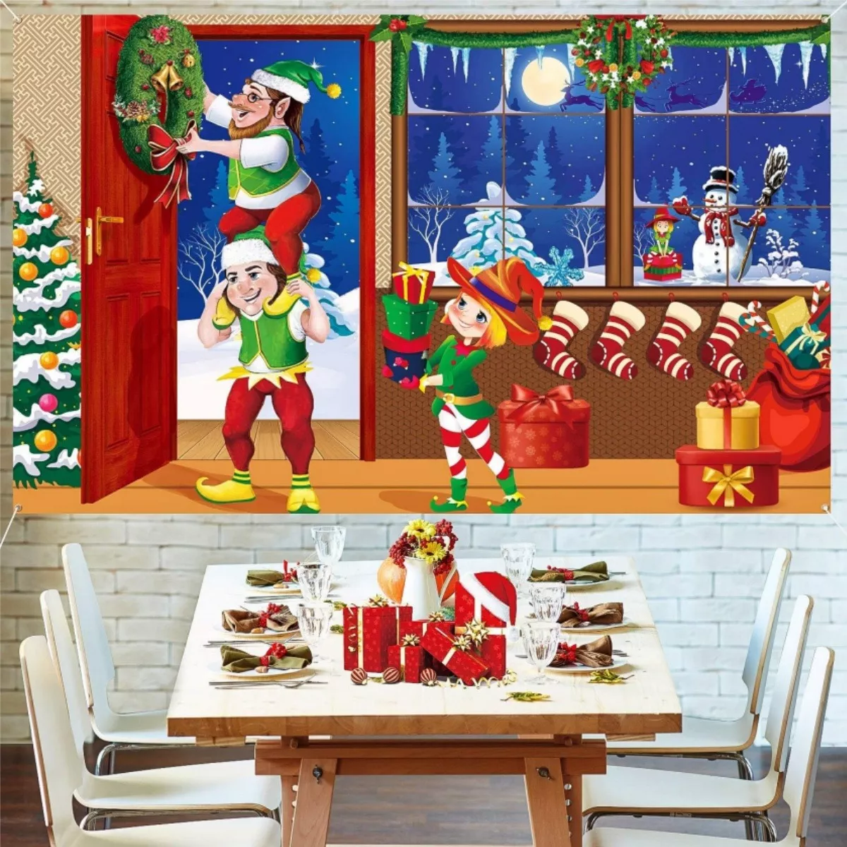 Foto 5 | Tapiz Pared Fondos Fotograficos Navideño Decoracion Adornos Duendes Navideños Rojo Azul