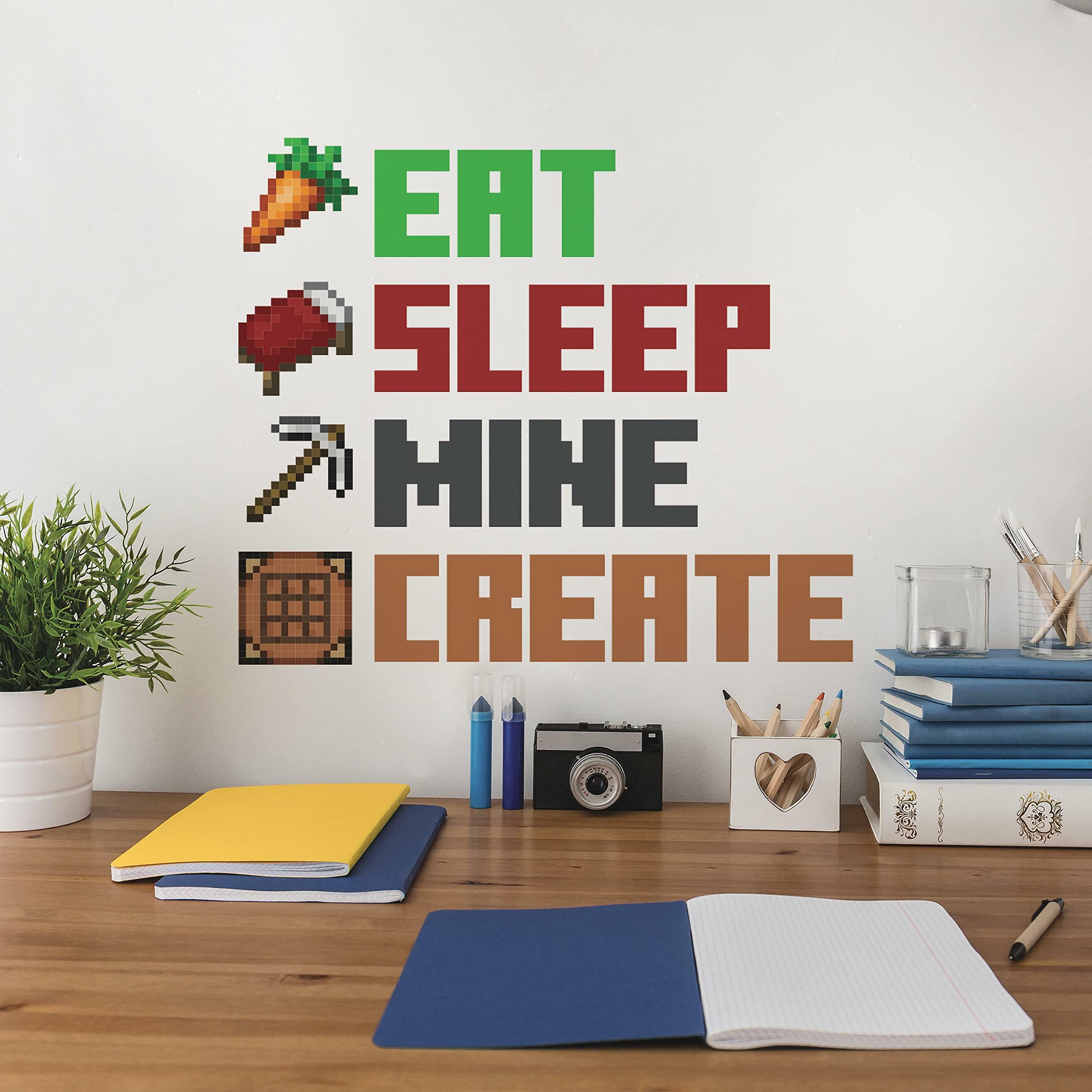 Adhesivo De Pared Roommates Minecraft Eat Sleep Mine Crea Una Cotización - Venta Internacional. $471