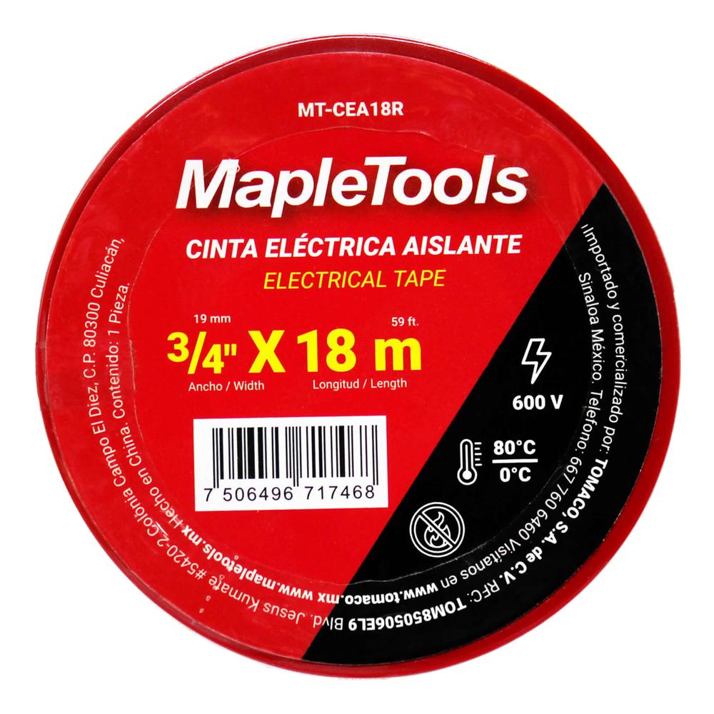 Foto 5 pulgar | Cintas Eléctricas Aislante Roja 12 Pack 19mmx18m Maple Tools