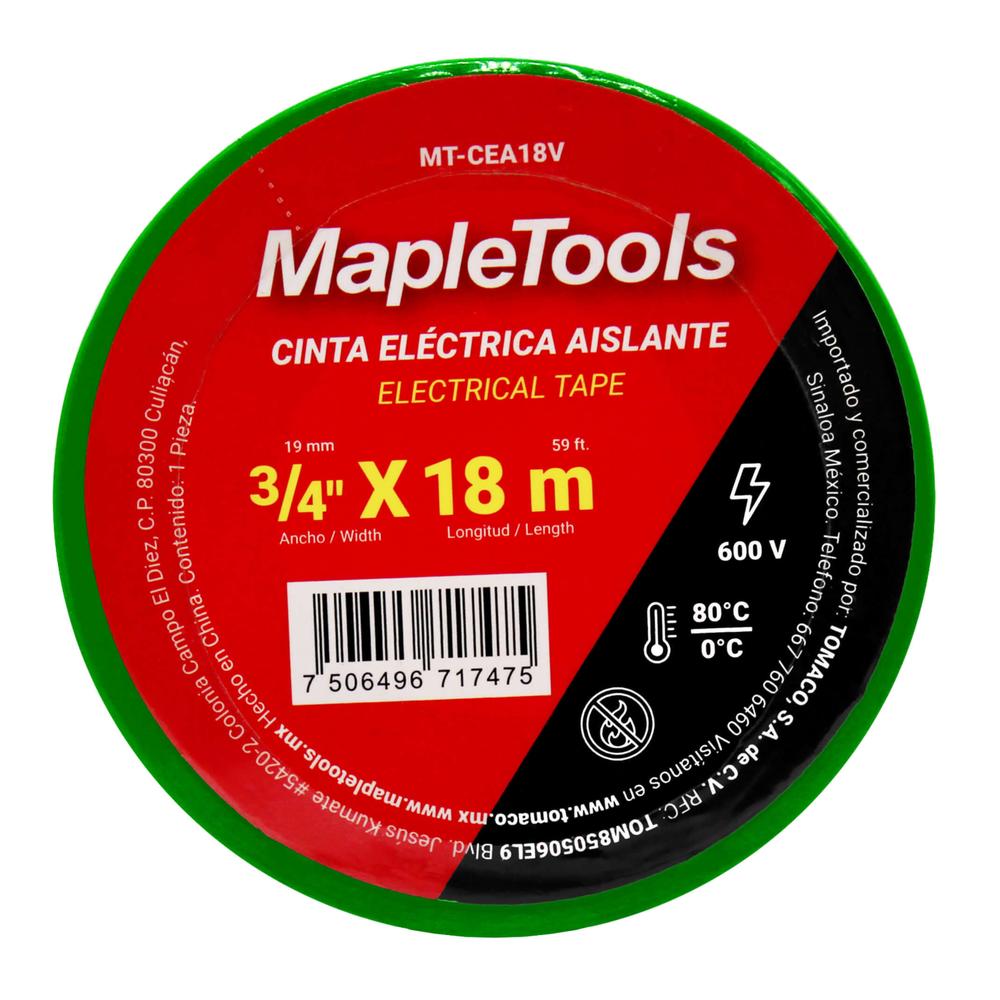 Foto 4 pulgar | Cintas Eléctricas Aislante Verde 12 Pack 19mmx18m Maple Tools