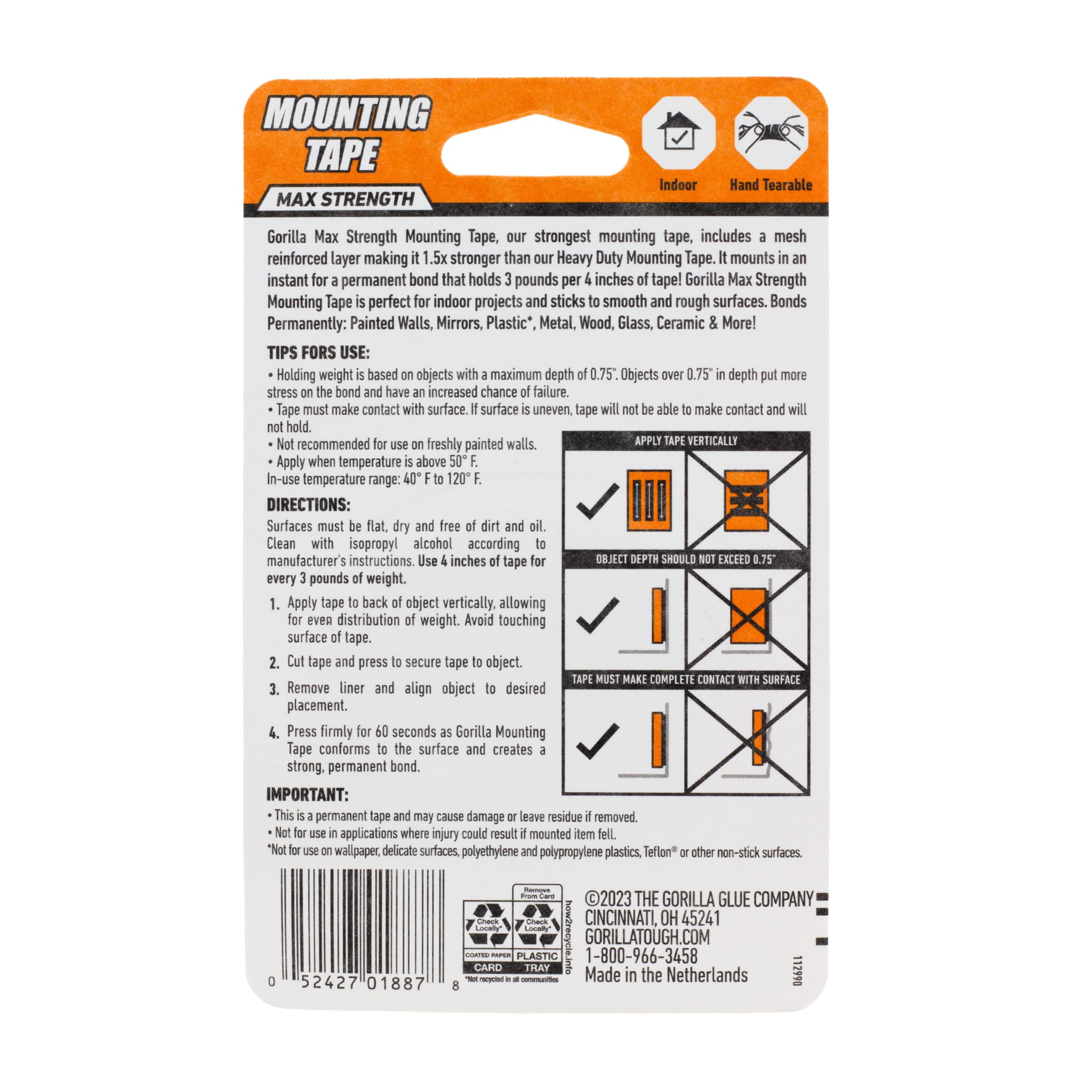 Foto 7 pulgar | Cinta De Montaje Gorilla Max Strength De Doble Cara, 1 Cm X 1,5 M - Venta Internacional.