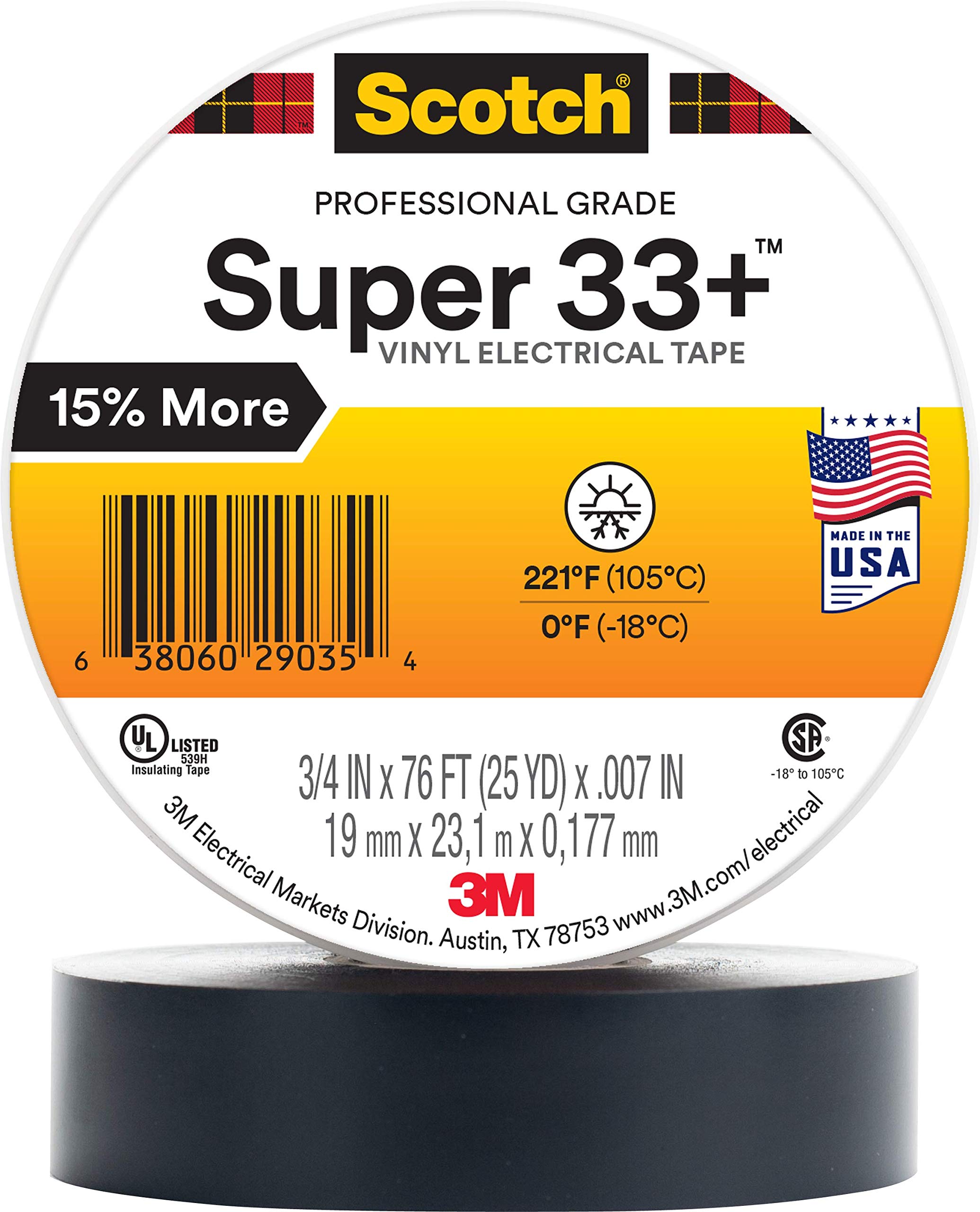 Foto 1 | Cinta Aislante 3m Scotch Super 33+, 19 Mm X 23 M, Negra, Paquete De 10 - Venta Internacional.