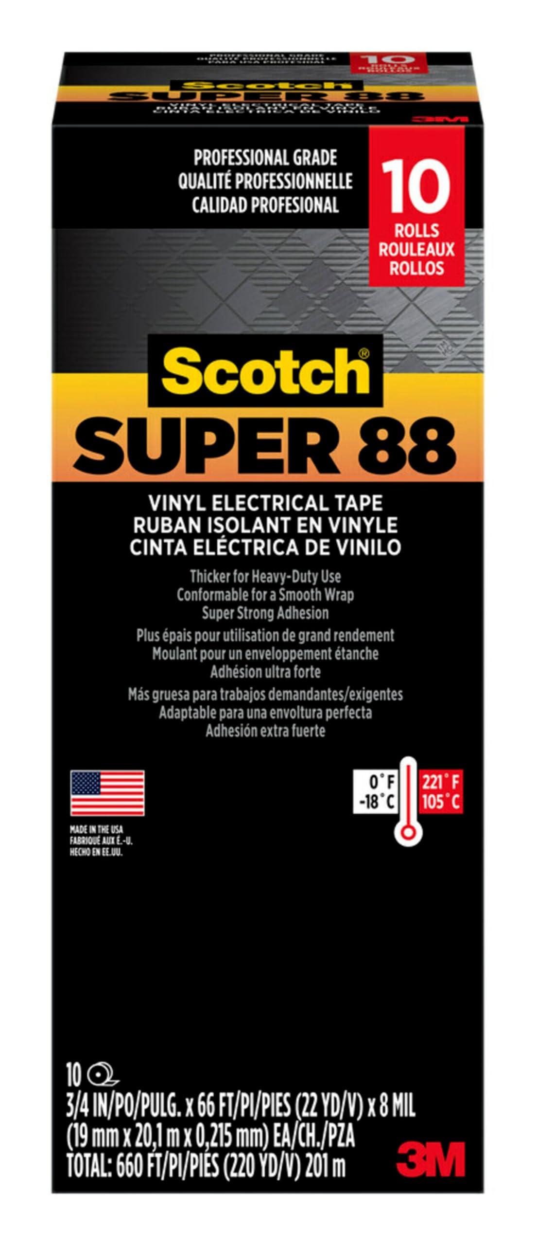 Foto 2 pulgar | Cinta Aislante 3m Scotch Super 88 De Vinilo De -18 A 105 °c, Color Negro - Venta Internacional.
