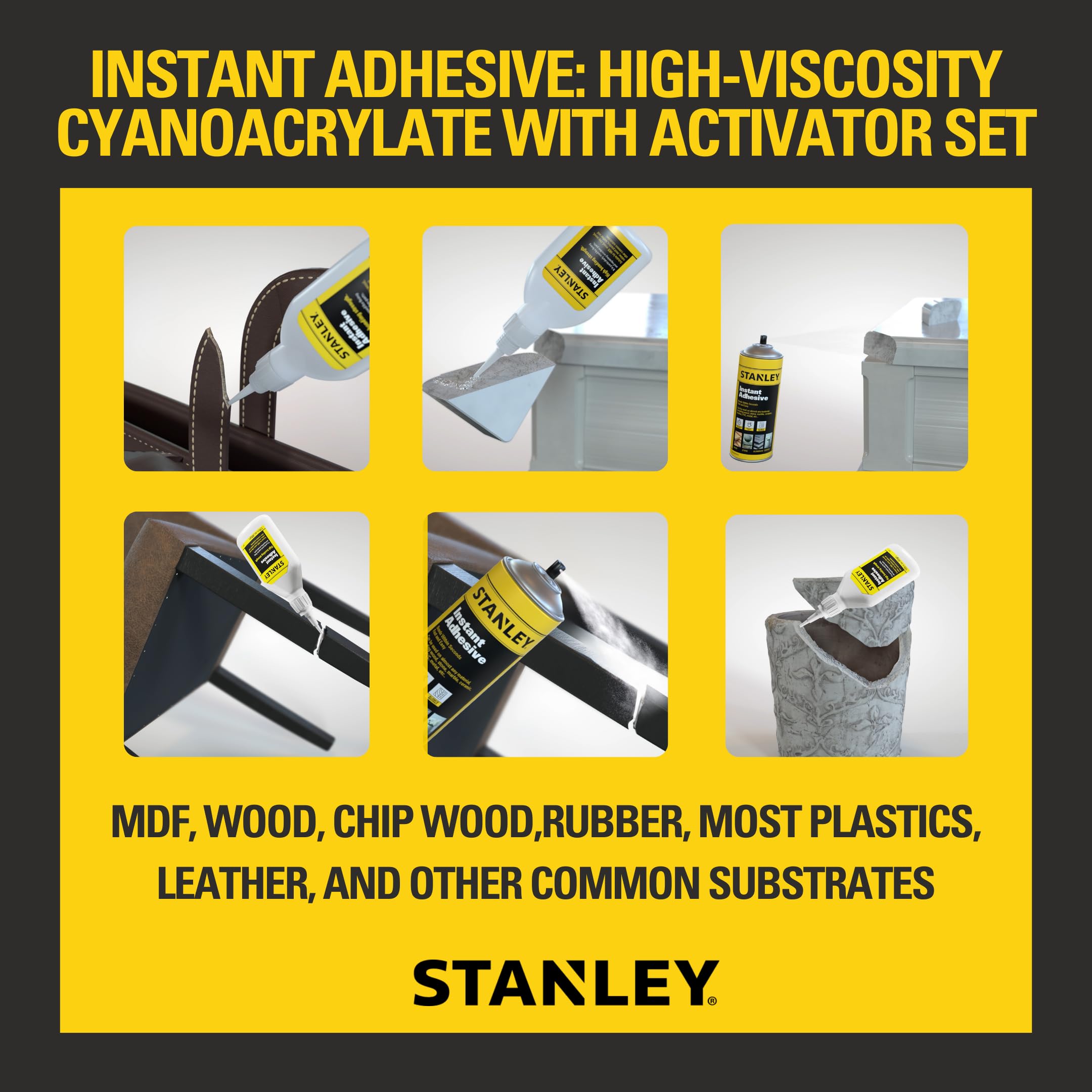 Foto 2 | Pegamento Stanley Ca Con Activador, Paquete De 50 Ml Y 200 Ml, Paquete De 2 - Venta Internacional.