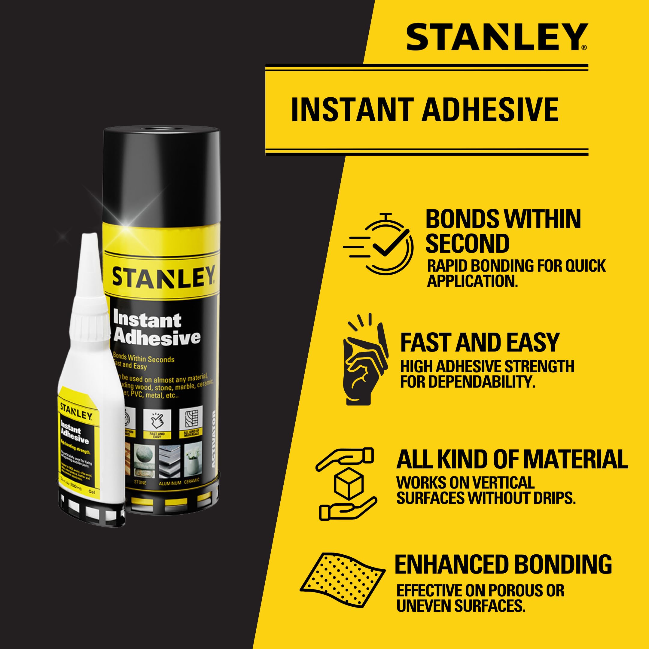 Foto 7 pulgar | Pegamento Stanley Ca Con Activador, Paquete De 50 Ml Y 200 Ml, Paquete De 2 - Venta Internacional.