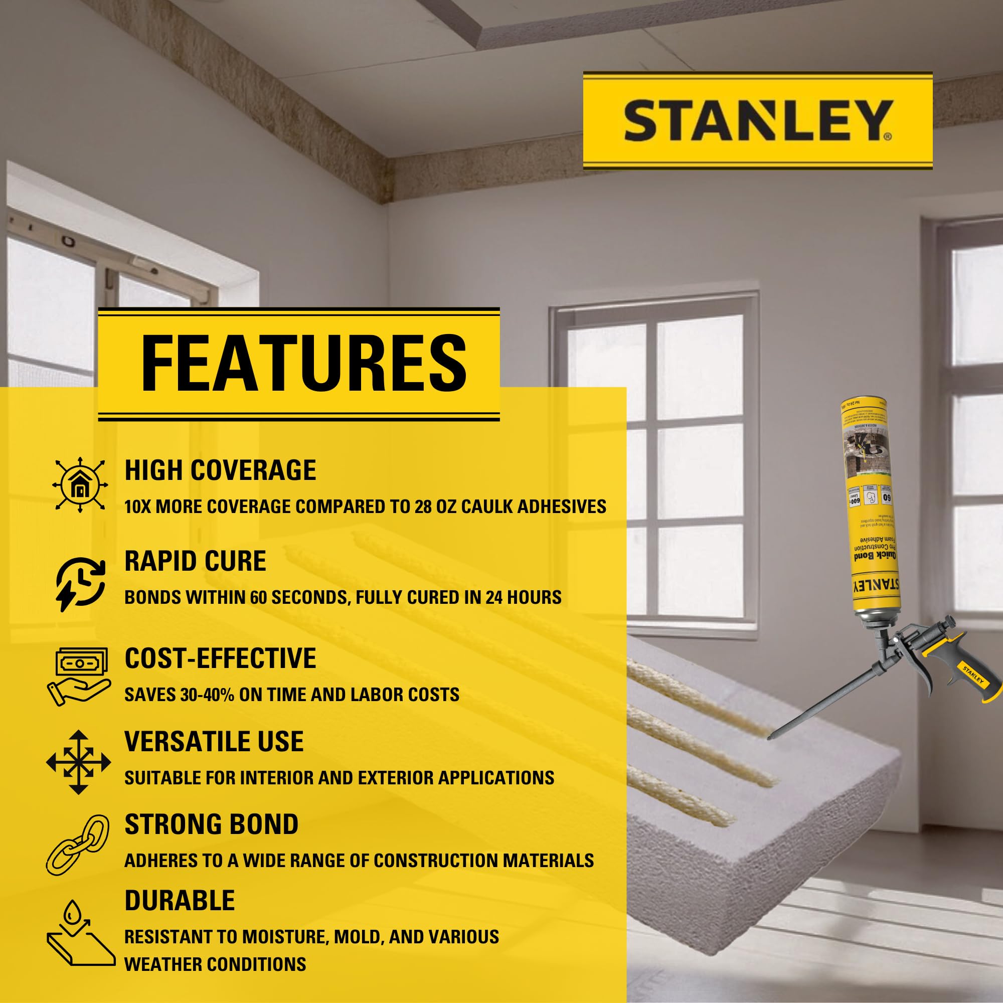 Foto 3 pulgar | Espuma Adhesiva Stanley Quick Bond 700 Ml Para Varios Materiales - Venta Internacional.
