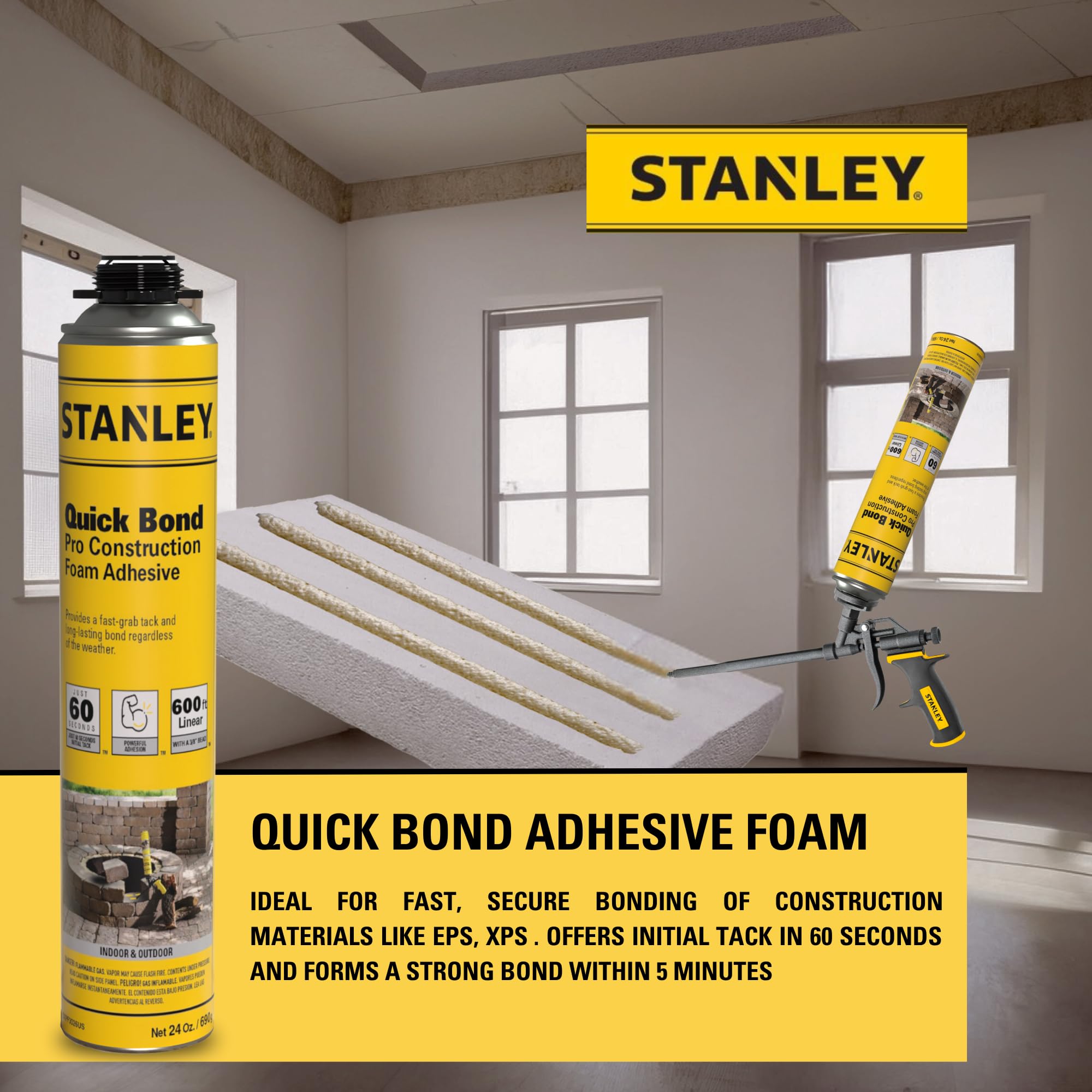 Foto 7 pulgar | Espuma Adhesiva Stanley Quick Bond 700 Ml Para Varios Materiales - Venta Internacional.