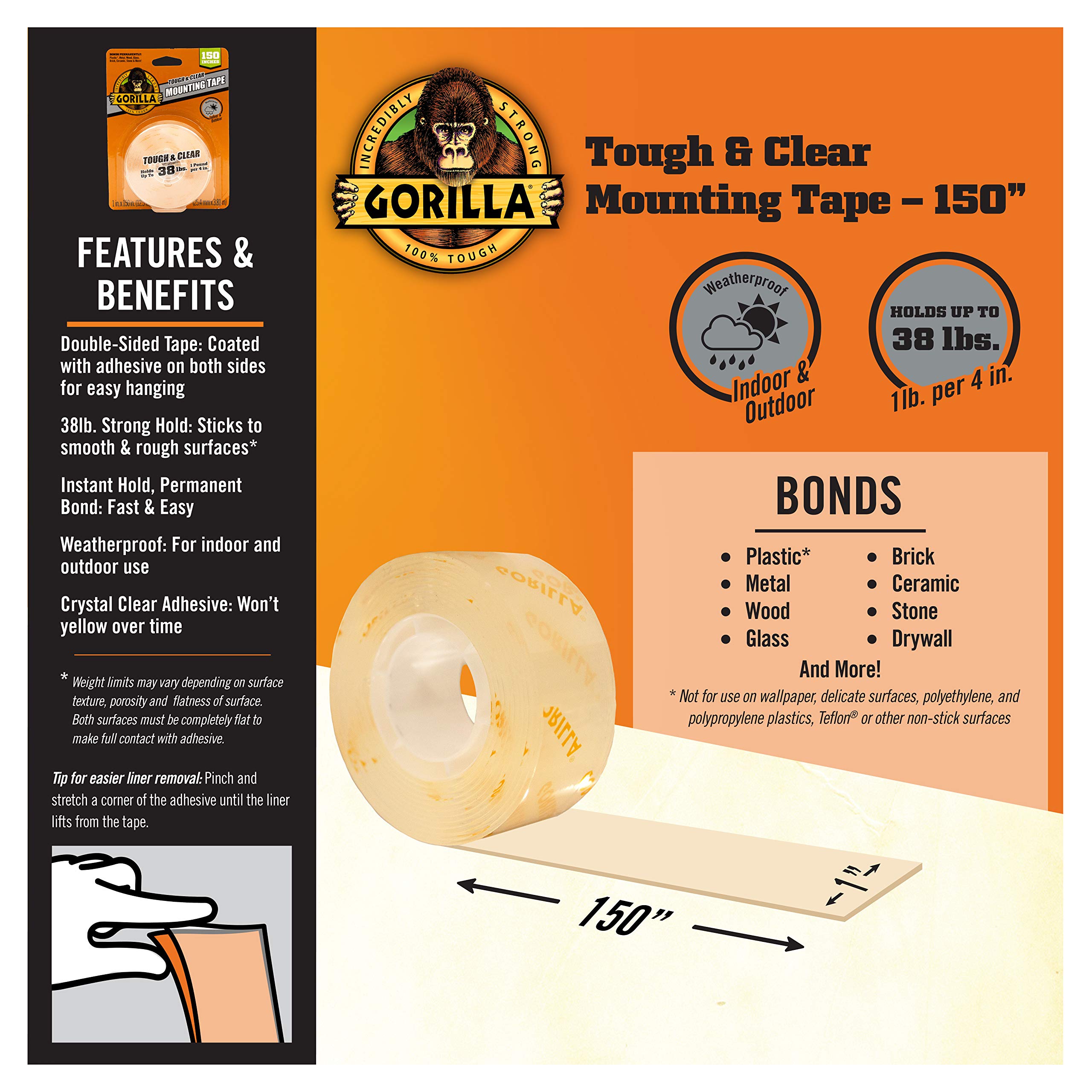 Foto 2 | Cinta Adhesiva De Montaje Gorilla Tough & Clear Extra Grande - Venta Internacional.