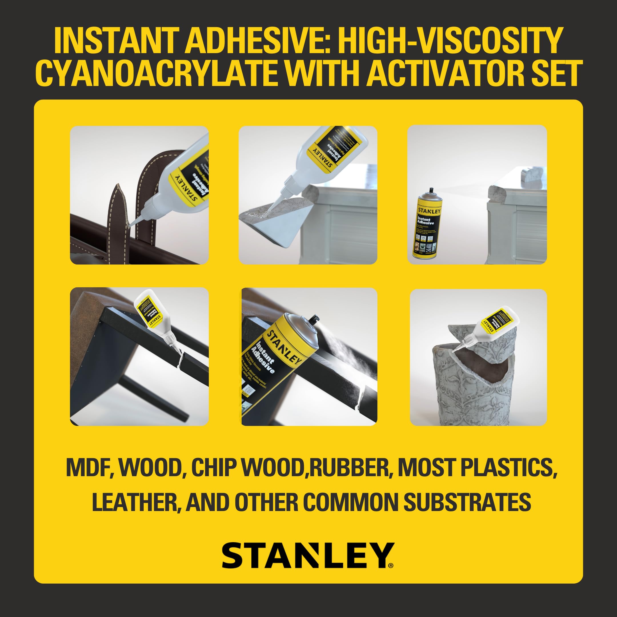 Foto 3 pulgar | Set De Adhesivos Stanley Ca Glue Con Activador De 100 Ml Y Acelerador De 400 Ml - Venta Internacional.