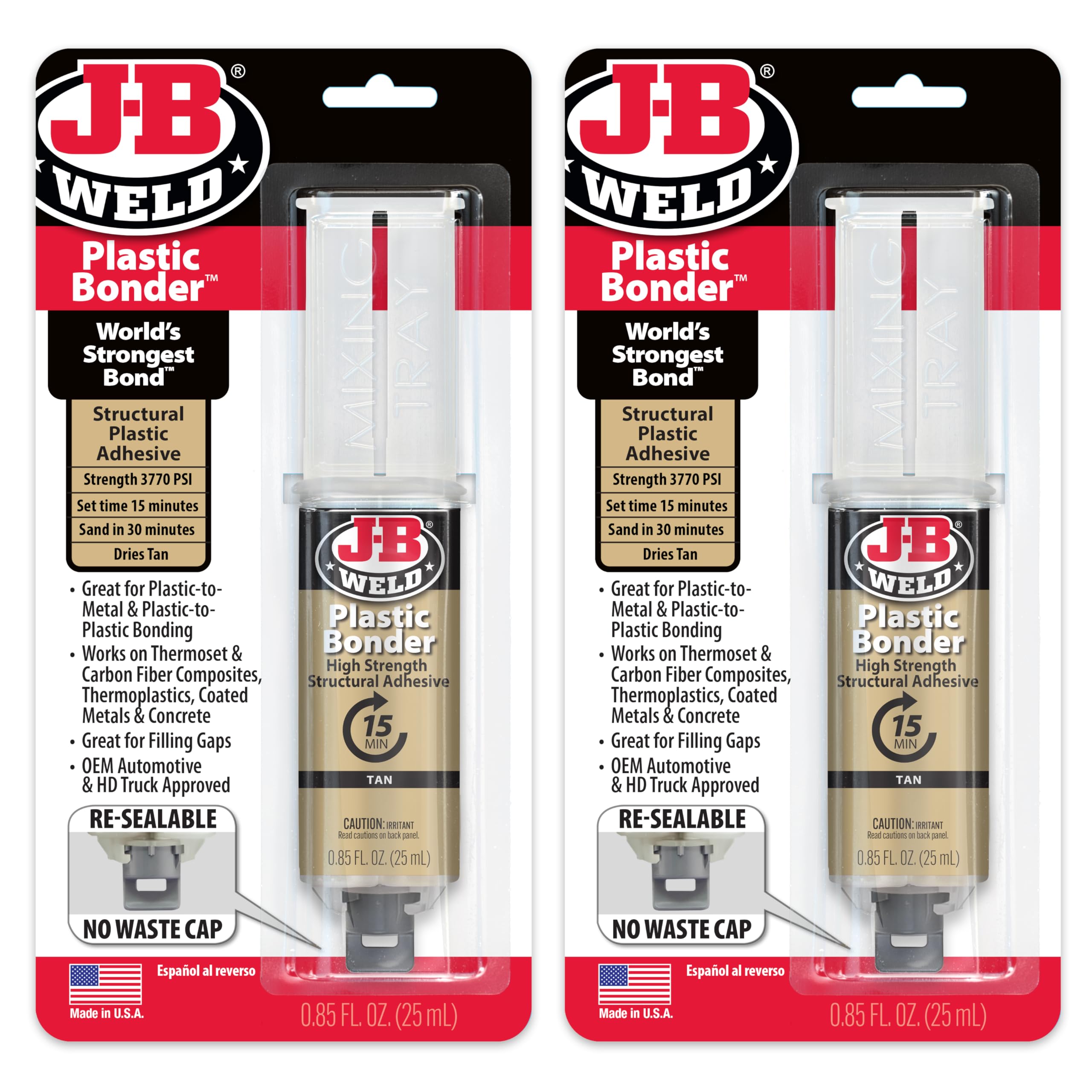 Adhesivo J-b Weld Plasticbonder, Color Canela, 25 Ml, Alta Resistencia, Paquete De 2 - Venta Internacional.