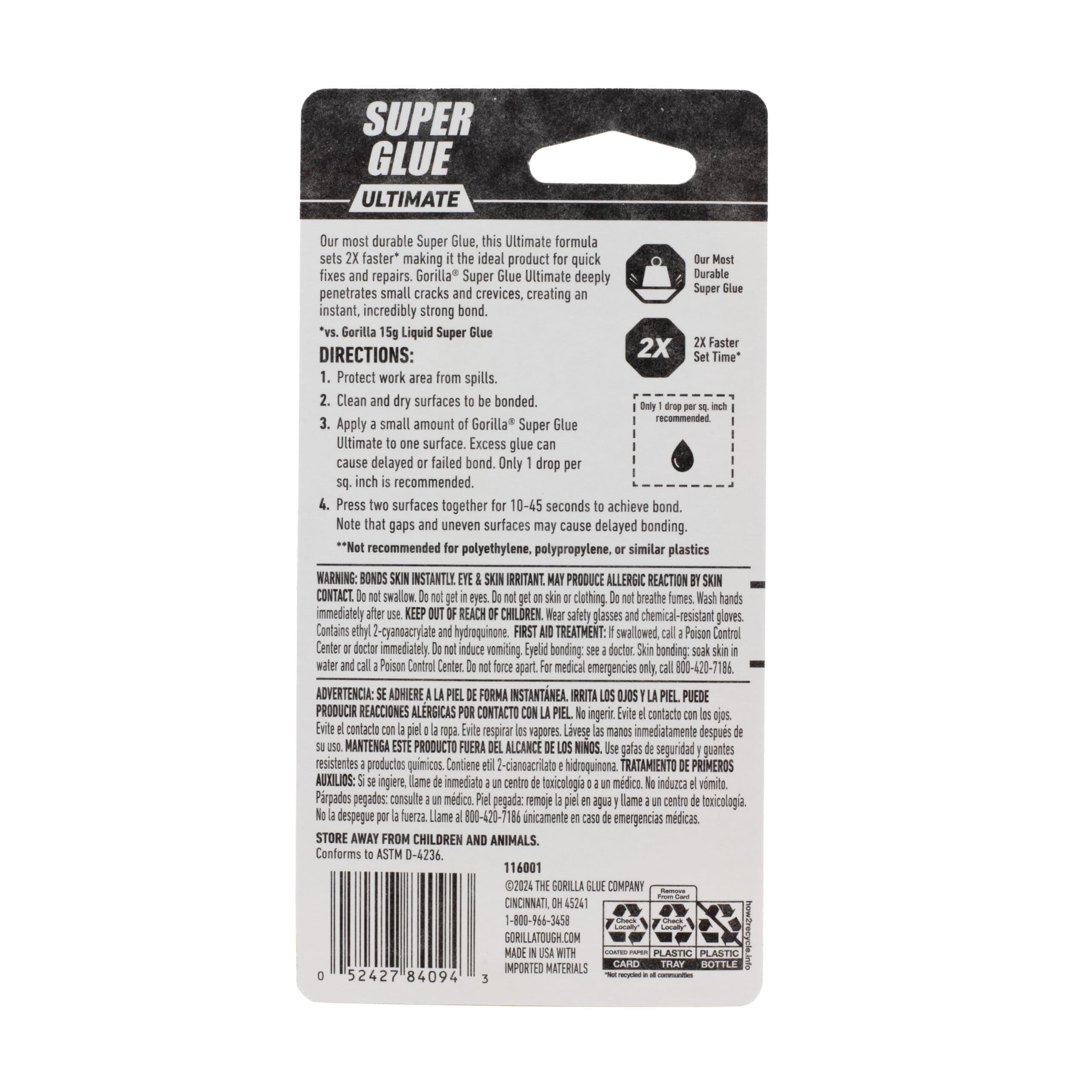 Foto 7 pulgar | Super Glue Gorilla Ultimate Clear 15 G (paquete De 2) - Venta Internacional.