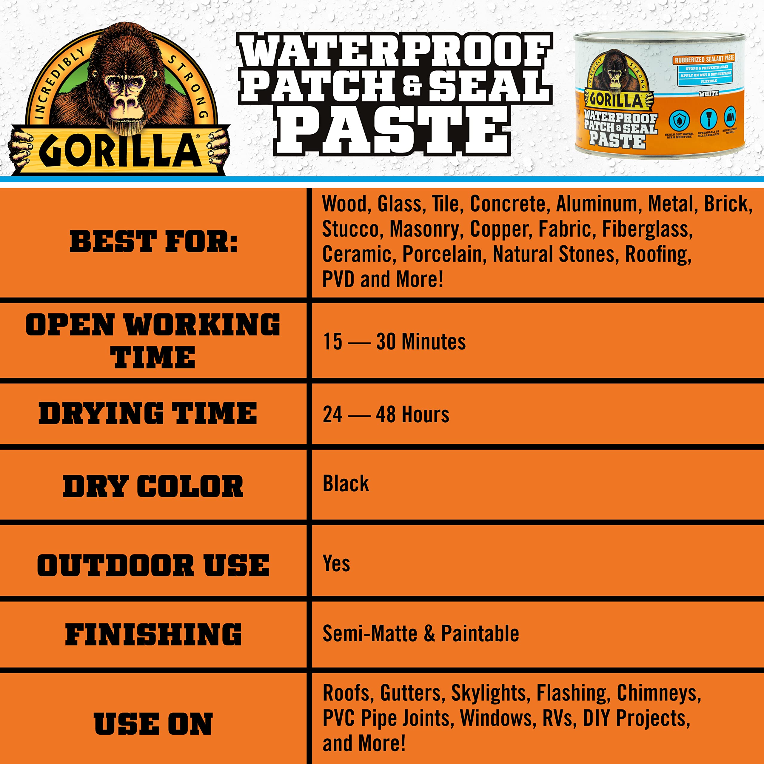 Foto 6 pulgar | Pasta Selladora Gorilla Waterproof Patch & Seal White  454 G - Venta Internacional.