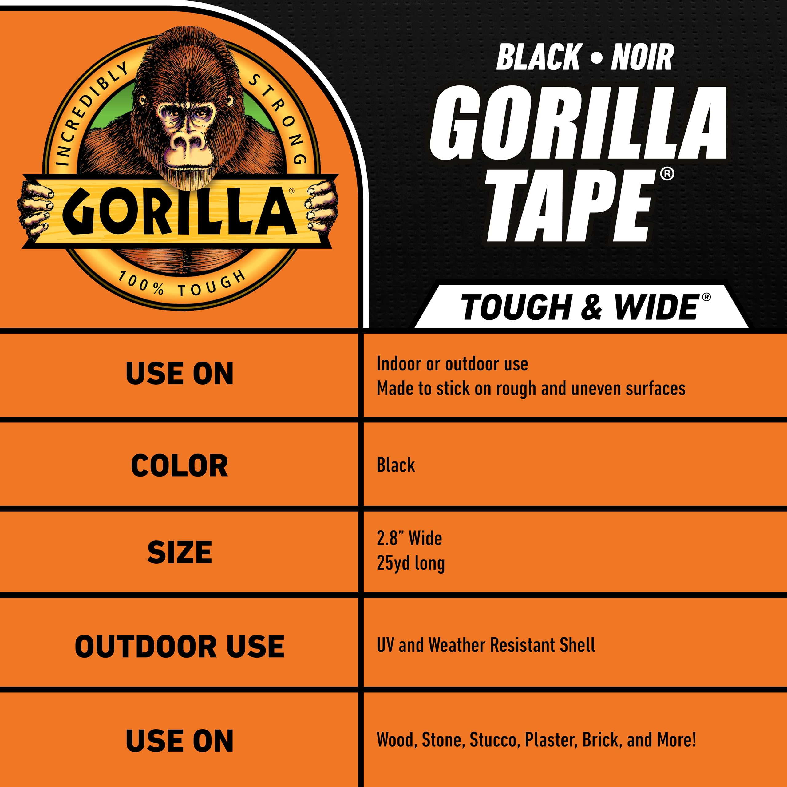 Foto 5 pulgar | Cinta Adhesiva Gorilla Tough & Wide  Negra  2 88 Cm X 22 86 M (paquete De 1) - Venta Internacional.