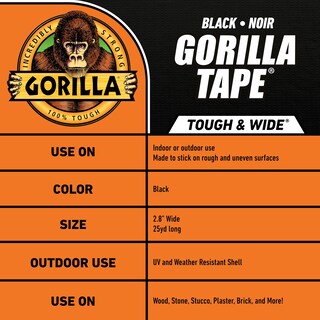 Foto 4 | Cinta Adhesiva Gorilla Tough & Wide Negra 2 88 Cm X 22 86 M (paquete De 1) - Venta Internacional.