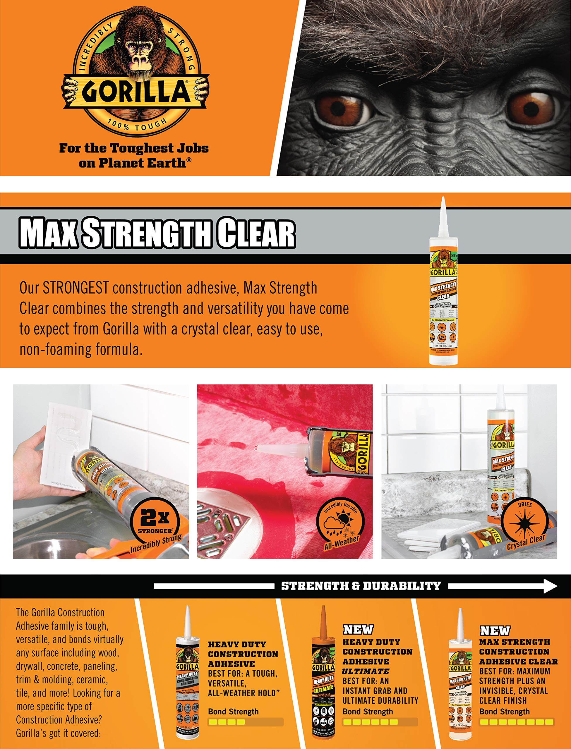 Foto 3 pulgar | Adhesivo Para Construcción Gorilla Max Strength 266 Ml  Transparente - Venta Internacional.