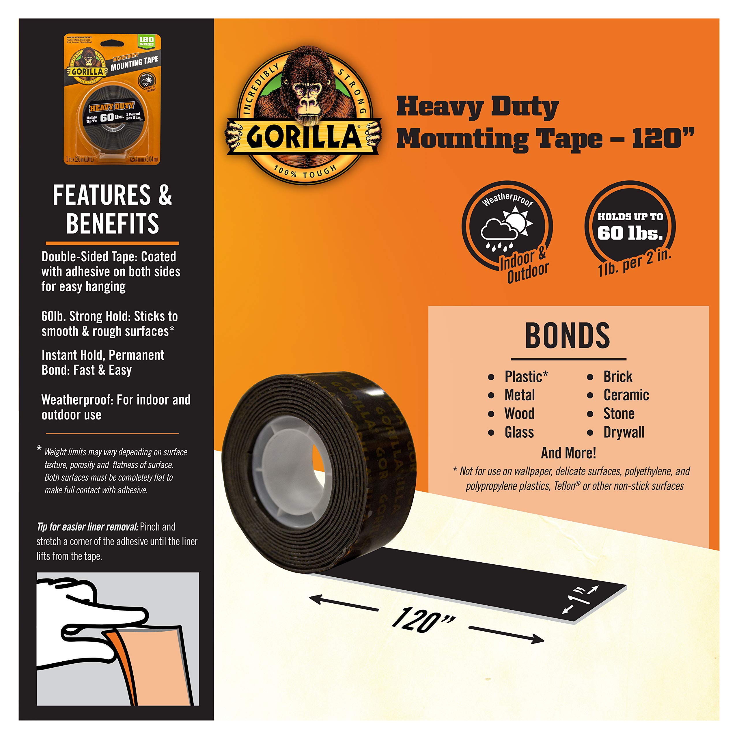 Foto 3 pulgar | Cinta De Montaje Gorilla Heavy Duty De Doble Cara  1 Cm X 120 Cm - Venta Internacional.