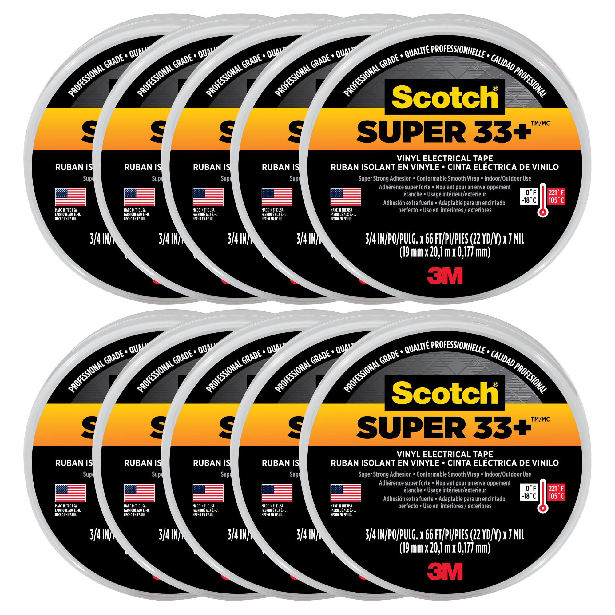 Cinta Aislante 3m Scotch Super 33+ De Vinilo  7.5 Pulgadas X 66 Pies  Paquete De 10 - Venta Internacional. $1,618
