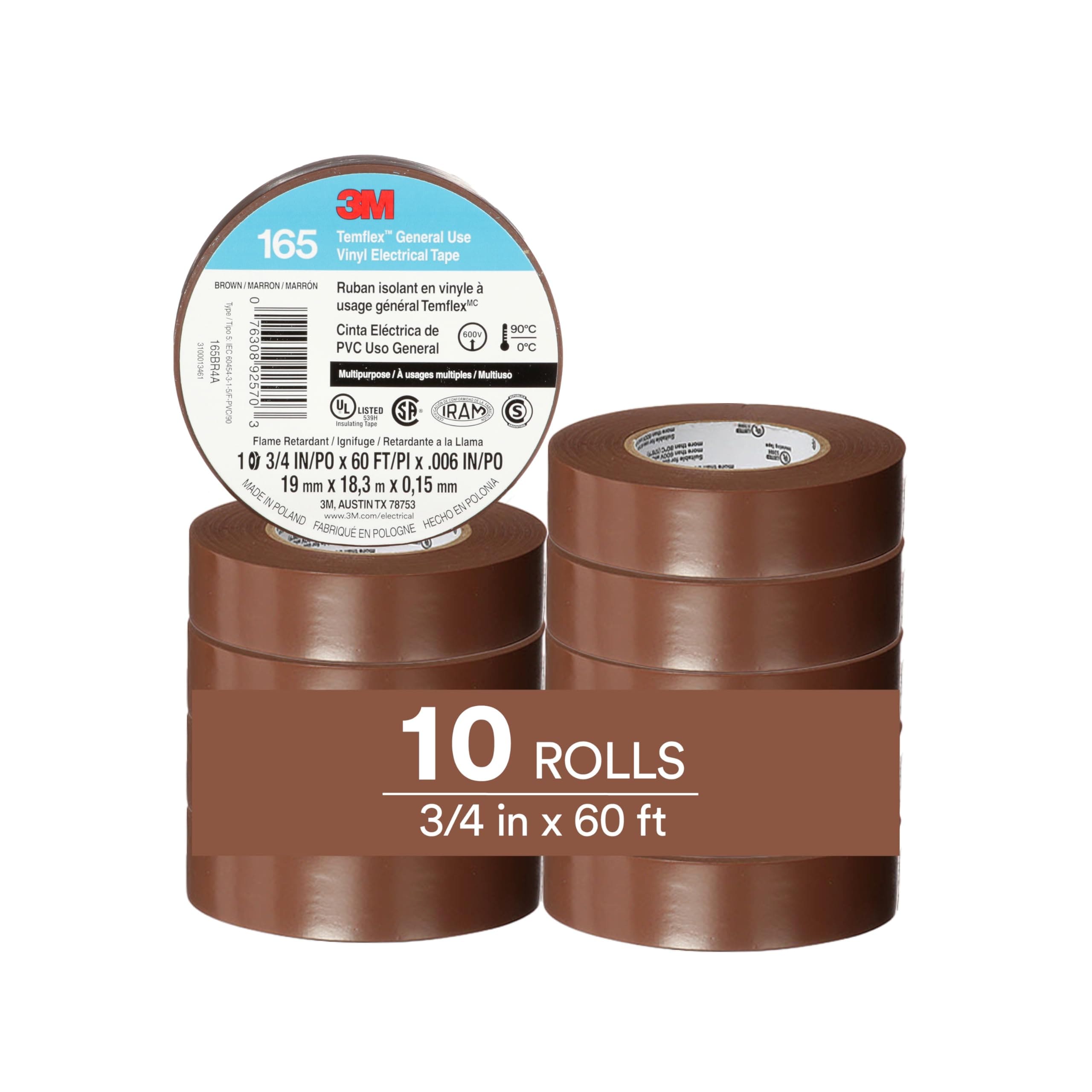 Cinta Aislante 3m Temflex 165  Color Marrón  19 Mm X 18 M  10 Rollos - Venta Internacional. $957