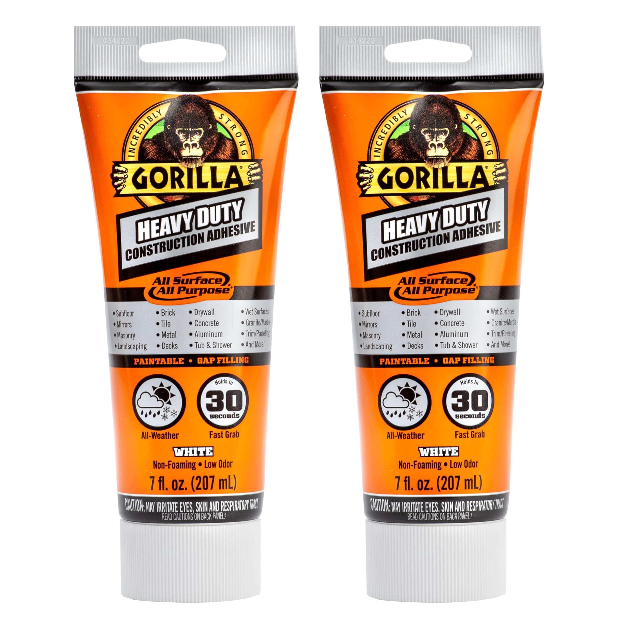 Adhesivo De Construcción Gorilla Heavy Duty  207 Ml  Blanco  Paquete De 2 - Venta Internacional. $818