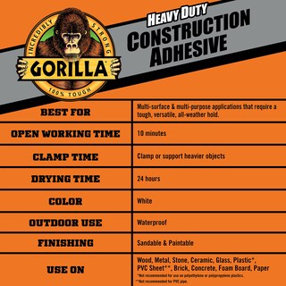 Foto 5 | Adhesivo De Construcción Gorilla Heavy Duty 207 Ml Blanco Paquete De 2 - Venta Internacional.