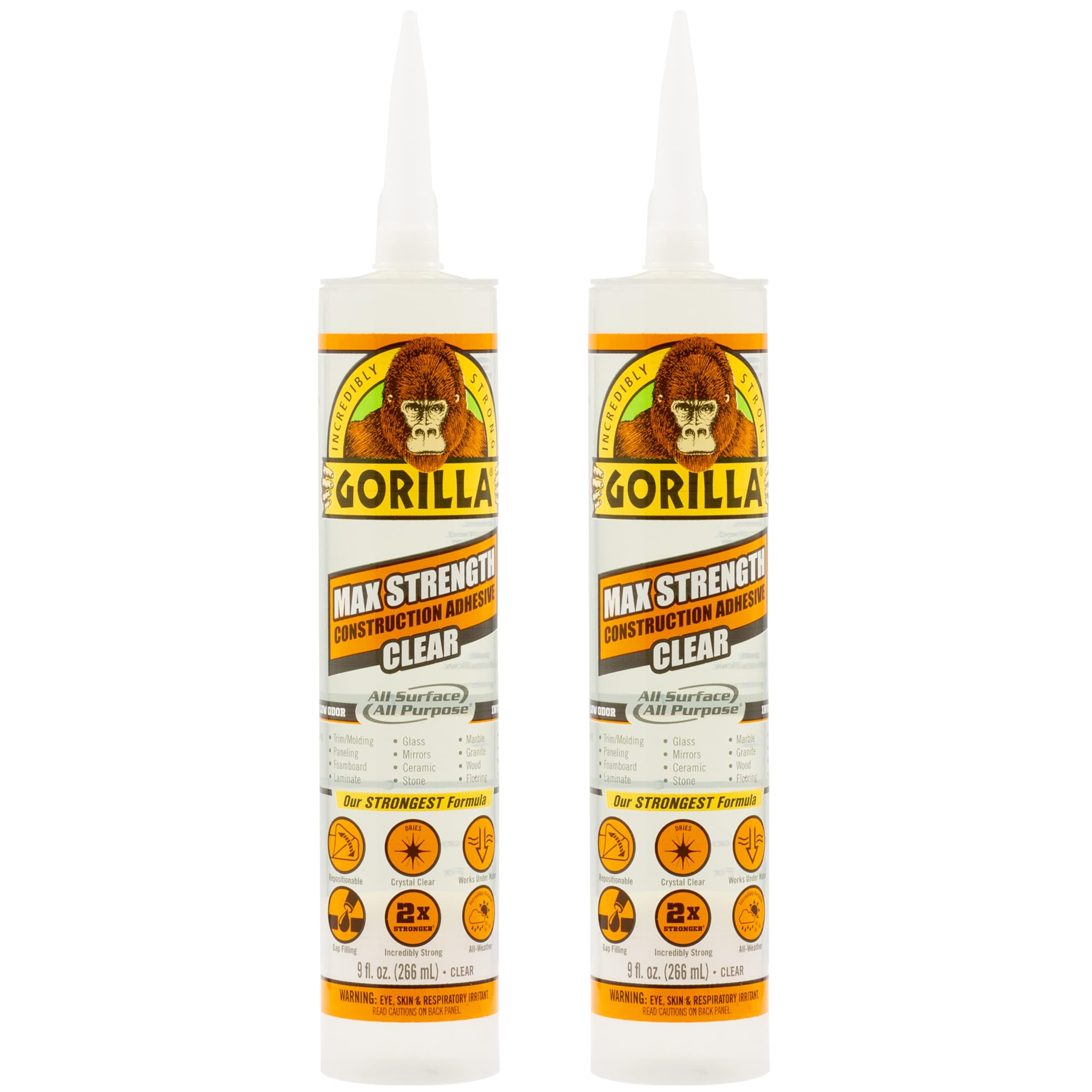 Adhesivo Para Construcción Gorilla Max Strength  266 Ml  Transparente  Paquete De 2 - Venta Internacional. $1,076