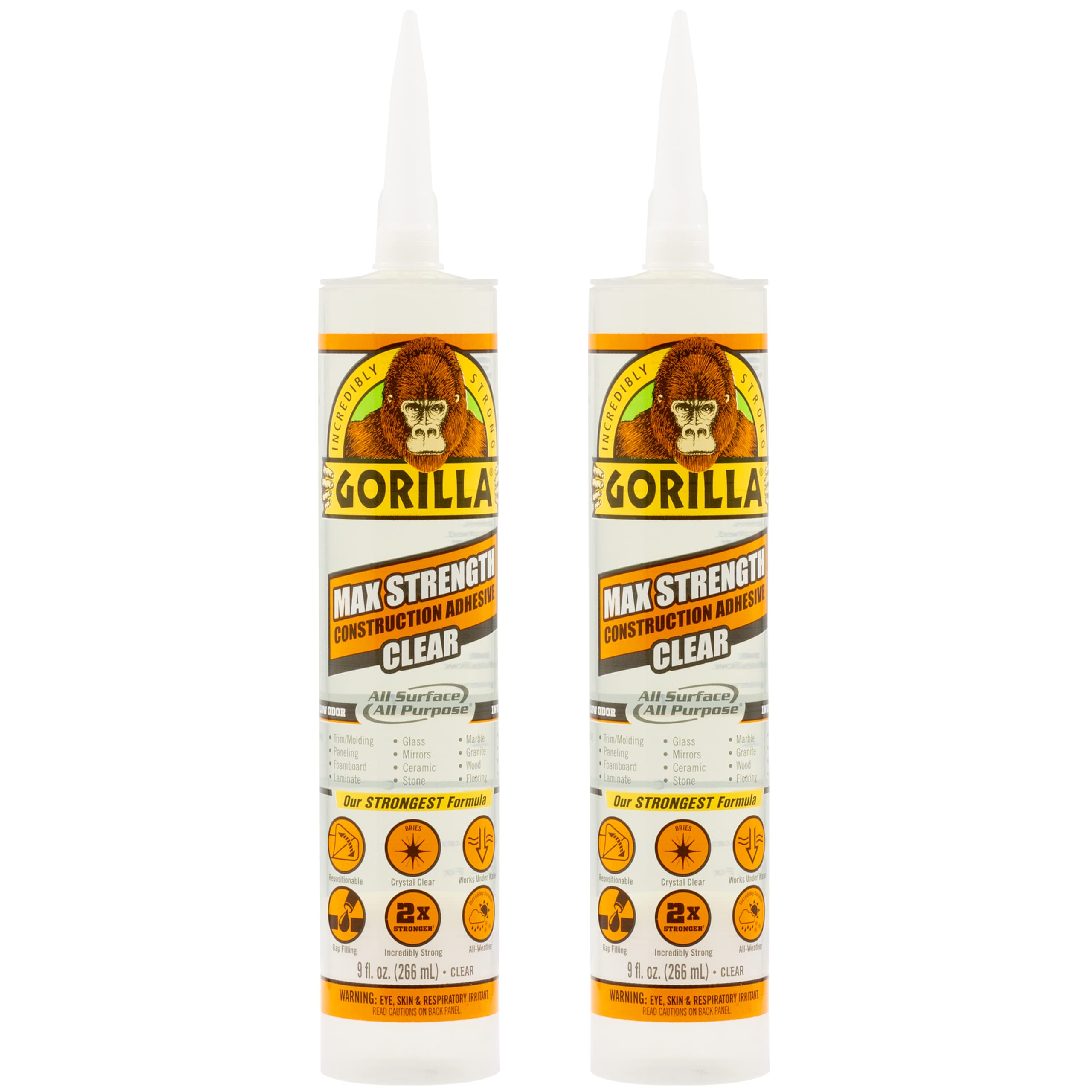 Foto 2 pulgar | Adhesivo Para Construcción Gorilla Max Strength  266 Ml  Transparente  Paquete De 2 - Venta Internacional.
