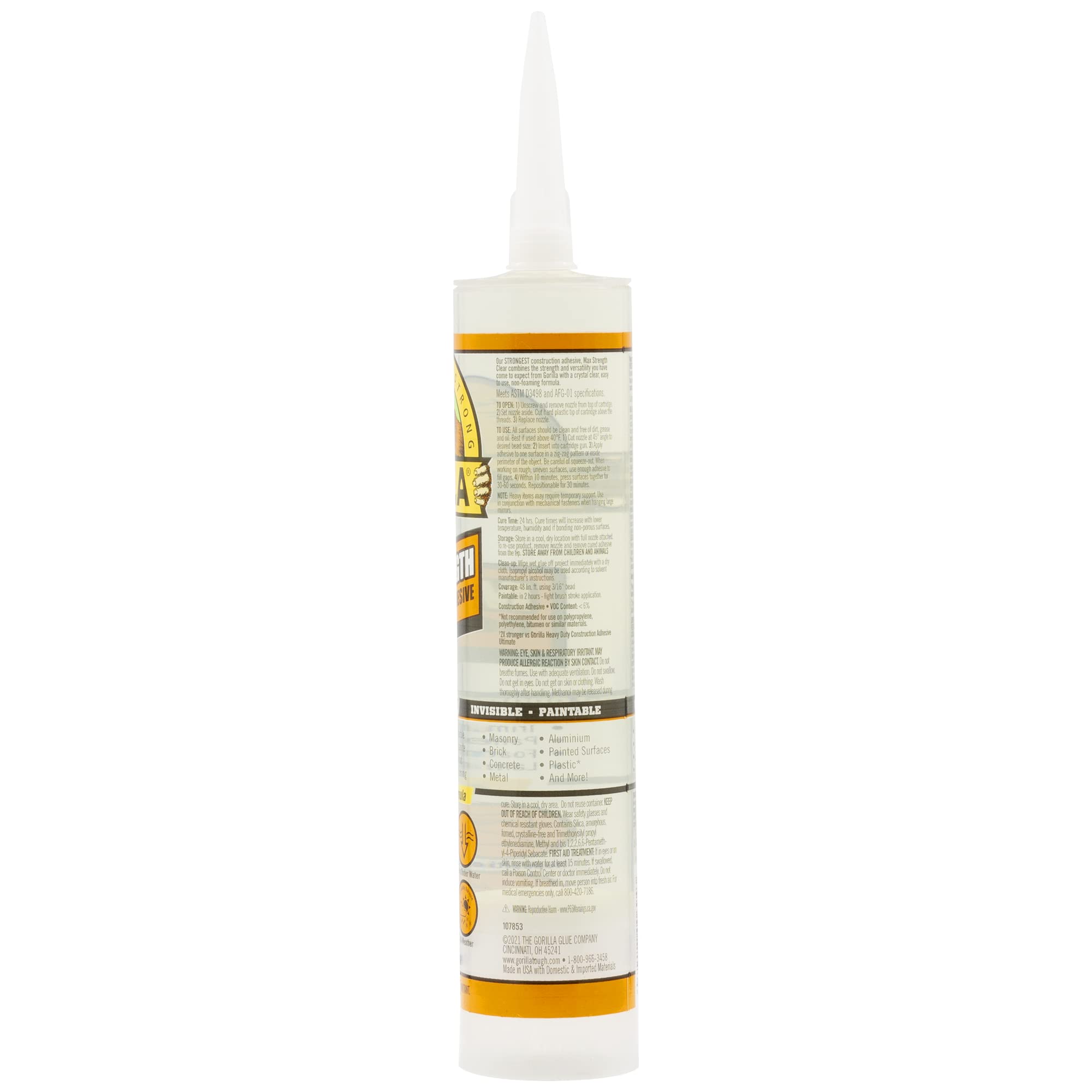 Foto 7 pulgar | Adhesivo Para Construcción Gorilla Max Strength  266 Ml  Transparente  Paquete De 2 - Venta Internacional.