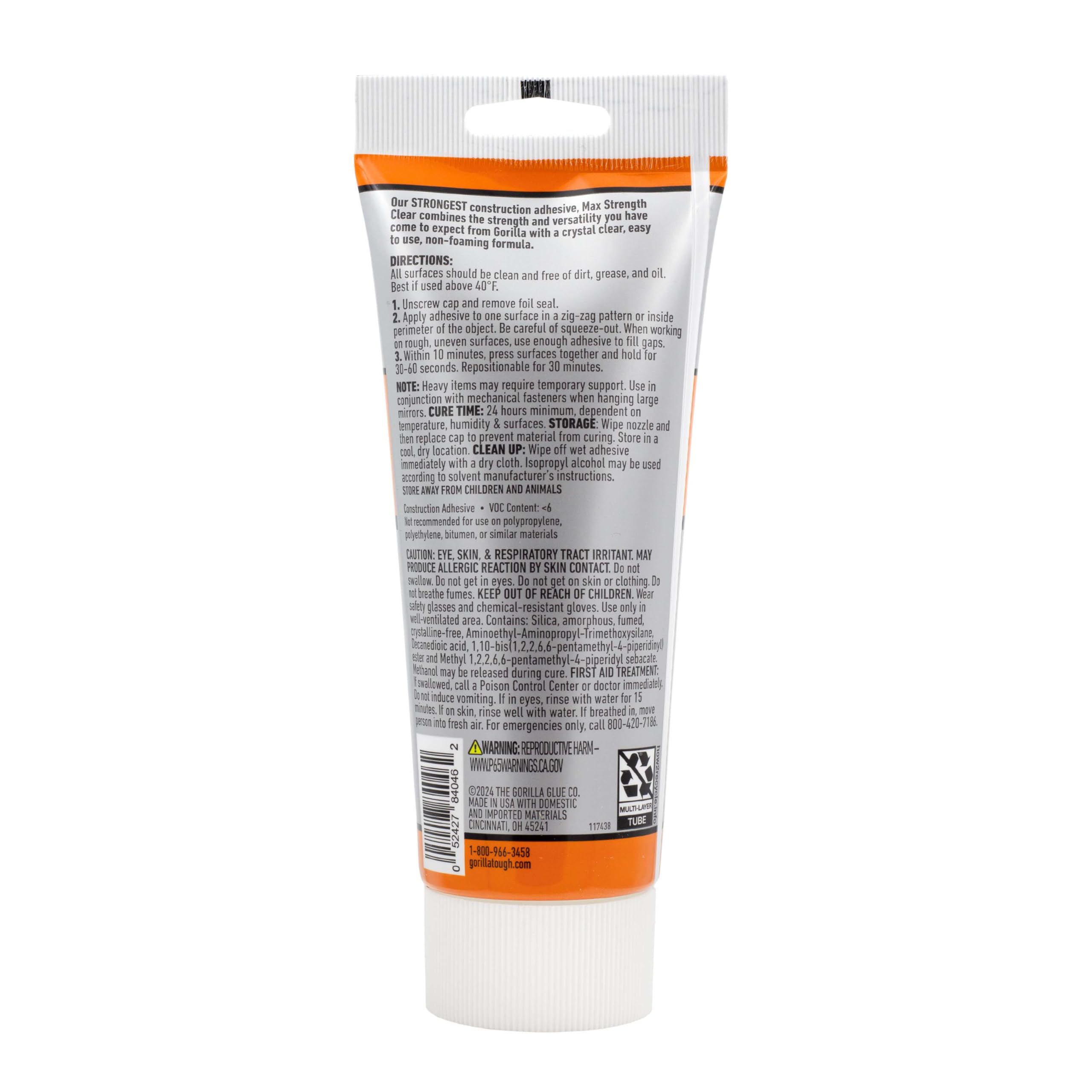 Foto 6 pulgar | Adhesivo Para Construcción Gorilla Max Strength  207 Ml  Pegamento Transparente - Venta Internacional.