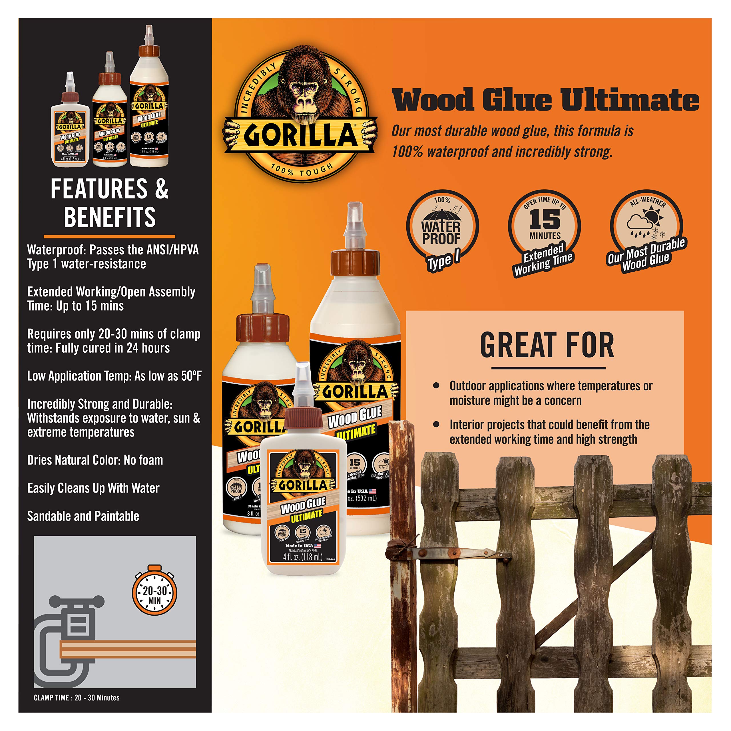 Foto 3 pulgar | Pegamento Para Madera Gorilla Ultimate  Impermeable  500 Ml  Color Natural - Venta Internacional.