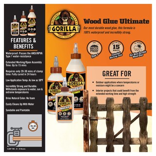 Foto 2 | Pegamento Para Madera Gorilla Ultimate Impermeable 500 Ml Color Natural - Venta Internacional.