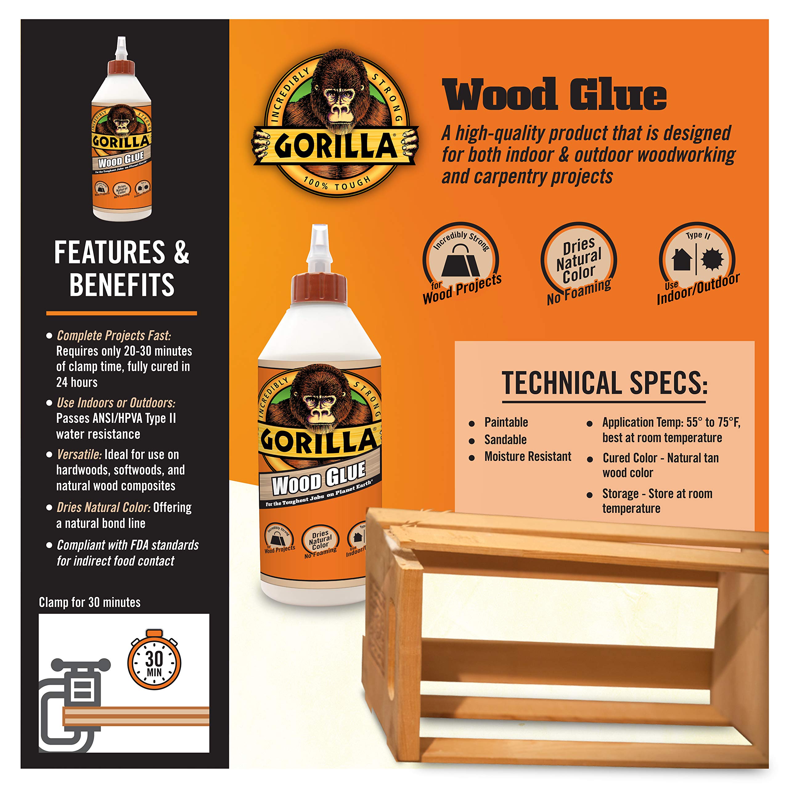 Foto 3 pulgar | Pegamento Para Madera Gorilla  1.06 L  Color Madera Natural  Resistente Al Agua - Venta Internacional.