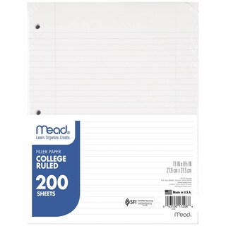 Foto 1 | Papel De Hojas Sueltas Mead College Rayado, 8,5 X 11, 200 Hojas - Venta Internacional.