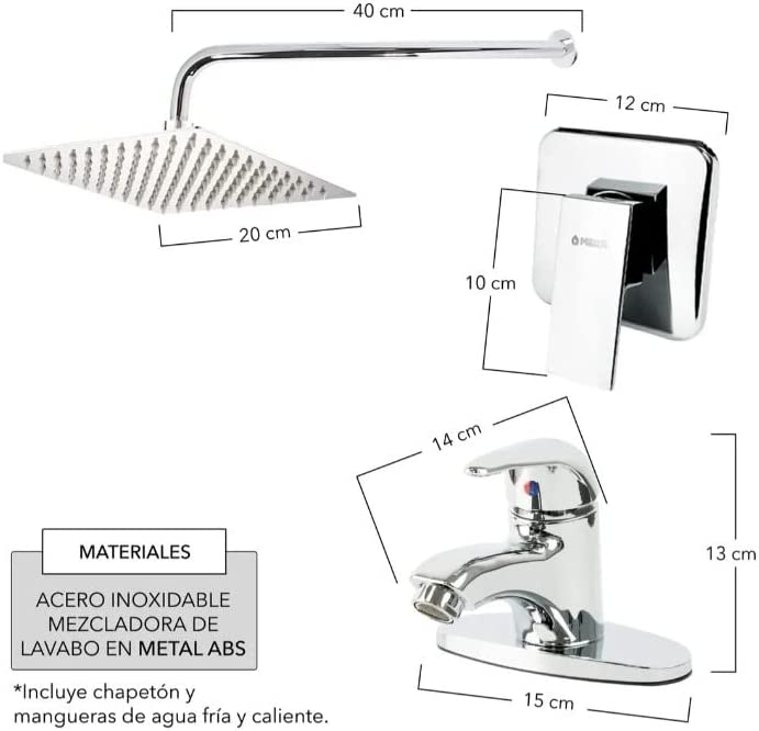 Foto 3 pulgar | Regadera Cuadrada, Tubo de 40cm, Mezcladora Monomando y Mezcladora para Lavabo